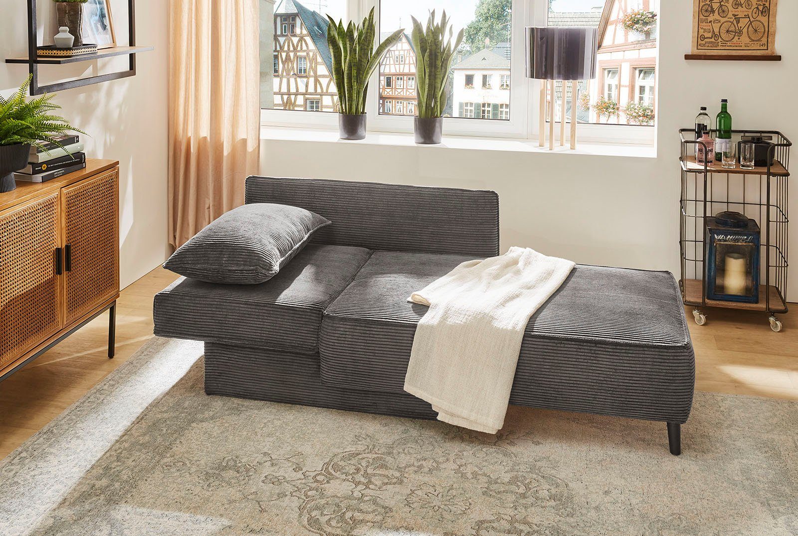 Jockenhöfer Gruppe Recamiere Rex, B: 155 cm, Liegefl. 88x200 cm, mit Bettfunktion, Bettkasten & Zierkissen, Federkern