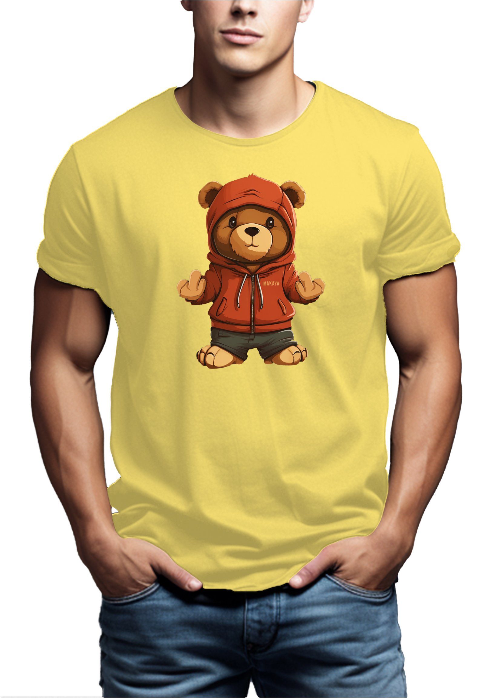 T-Shirt Jugendliche Gelb Print, mit Teddy Herren Teenager Jungs MAKAYA Teddybär Jungen Aufruck