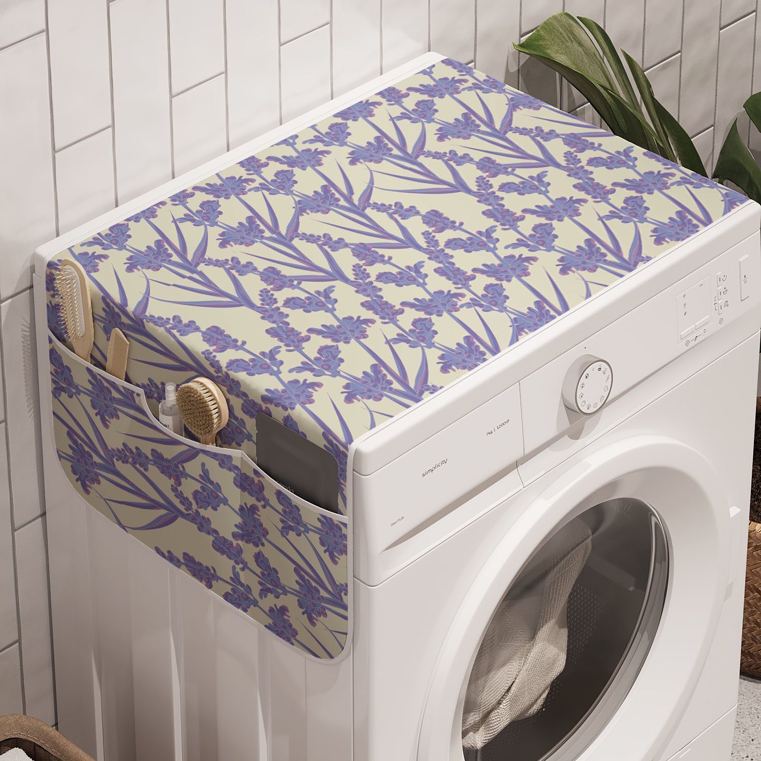 Abakuhaus Badorganizer Anti-Rutsch-Stoffabdeckung für Waschmaschine und Trockner, Botanisch Frühling Lavendel Wiese