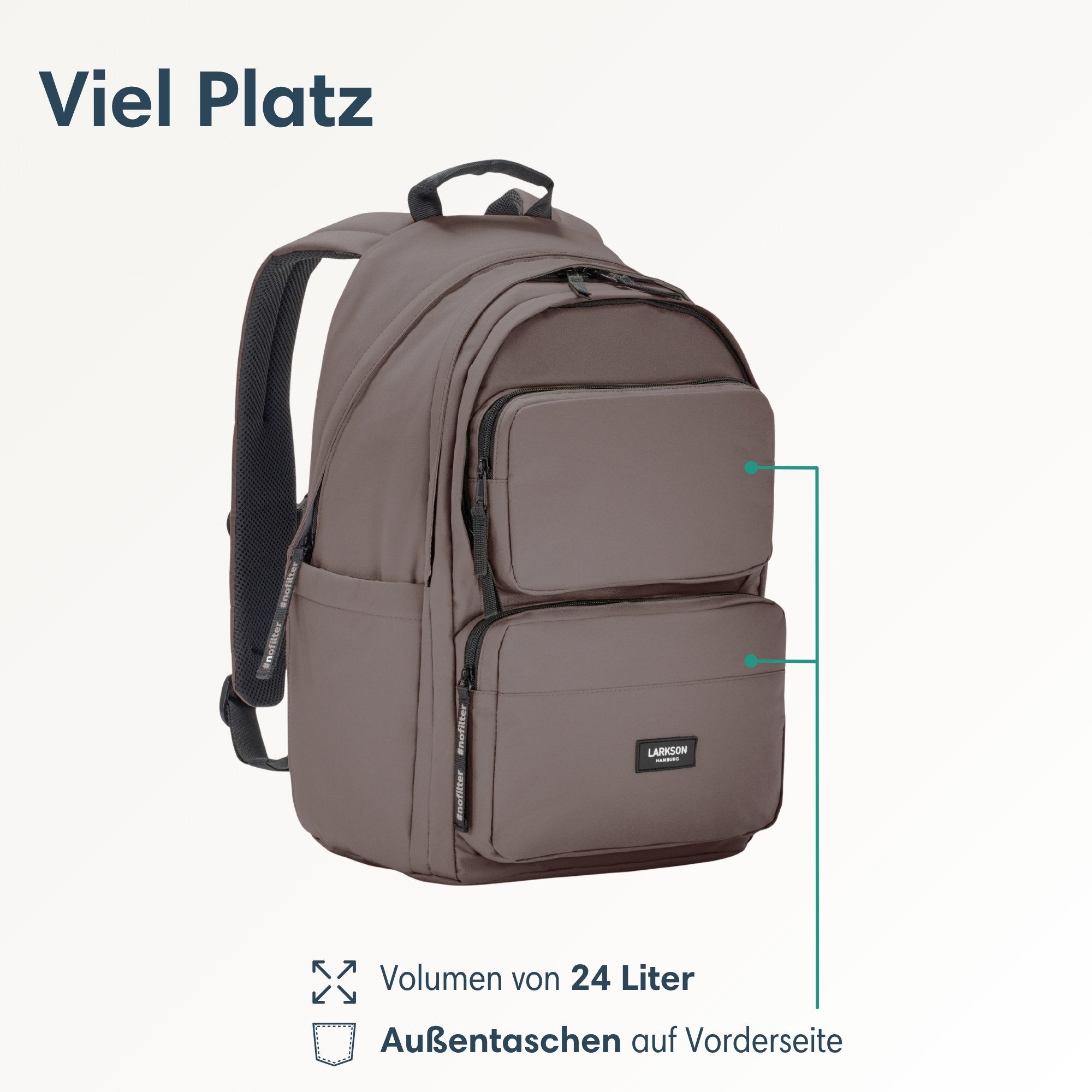 LARKSON Schulrucksack No 3 Advanced Rucksack für Schule, Mädchen Jungen (1-tlg), 3 Hauptfächer, Seitentasche, Laptopfach, Wasserabweisend