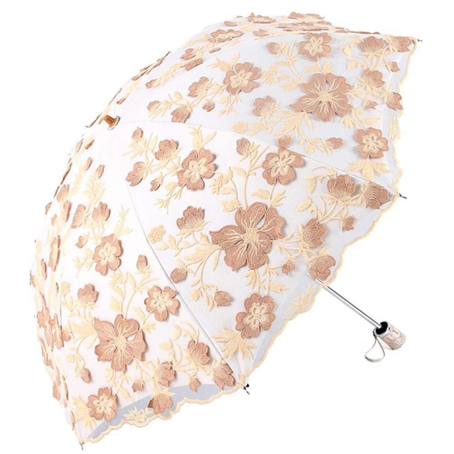 LuxusKollektion Stockregenschirm Sonnenschirm Spitze 3D Blumenstickerei Gelb 34cm