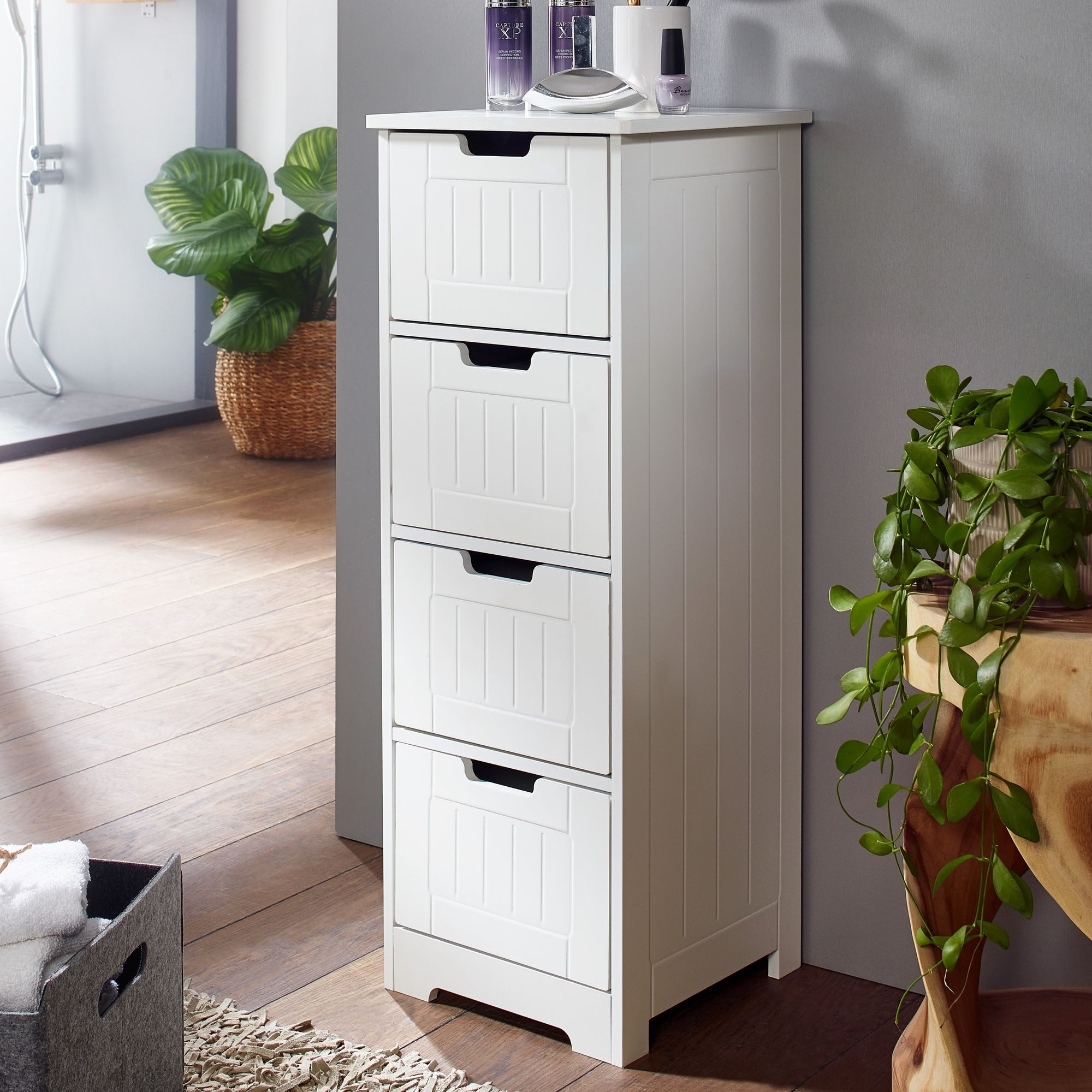 FINEBUY Midischrank FB45837 Badschrank Landhaus Badezimmerschrank Holz weiß günstig online kaufen