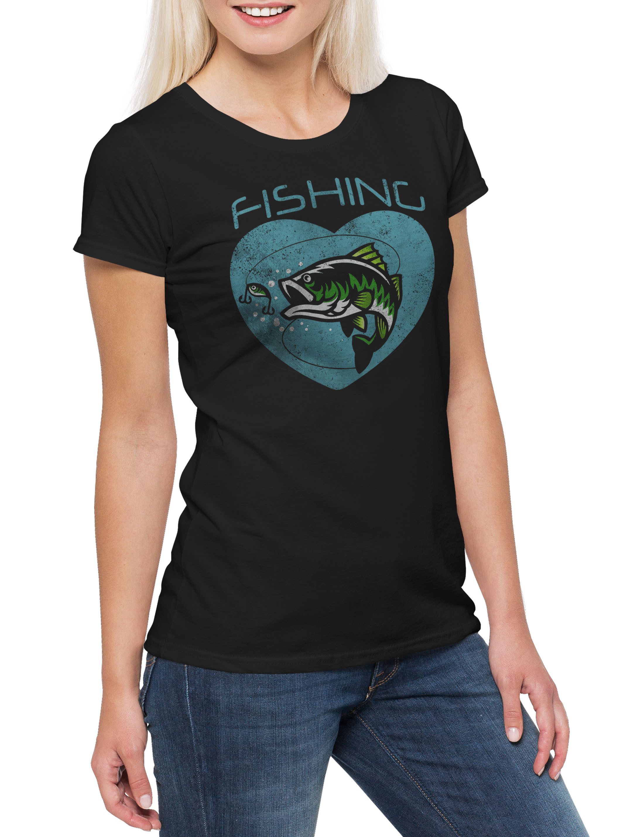 Urban Backwoods Print-Shirt Fishing Damen T-Shirt Skelett Fischskelett Fisch Angeln Sport Verein (1-tlg) Angel Angler Fluss See