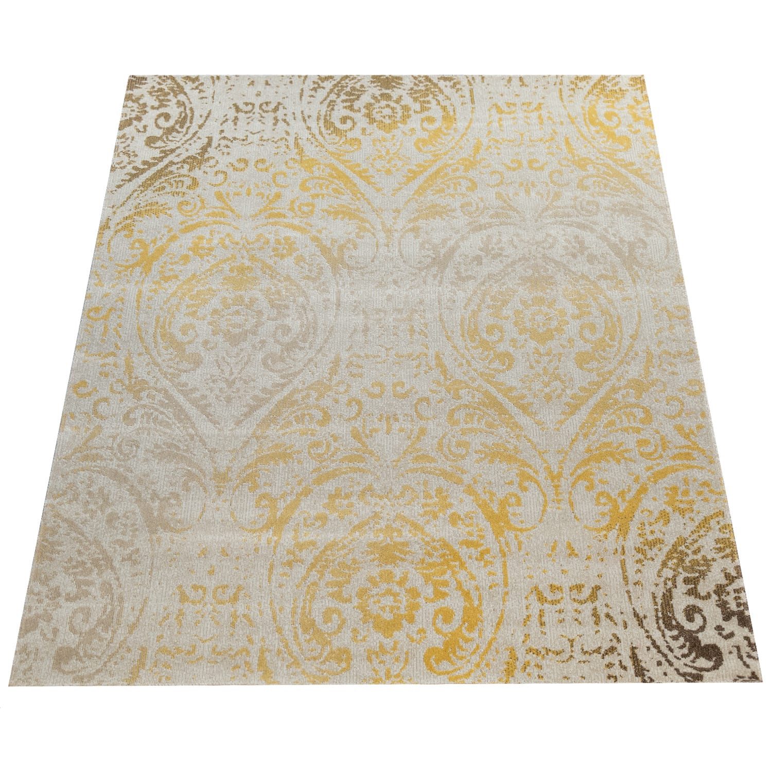KADIMA DESIGN Outdoorteppich Ornament-Muster Balkon, Terrasse schmutzabweisend Outdoor Teppich, Rechteckig, Höhe: 6 mm, Florhöhe: 2 mm, 100% Polypropylen, Rechteckig, 80x150cm, Gelb