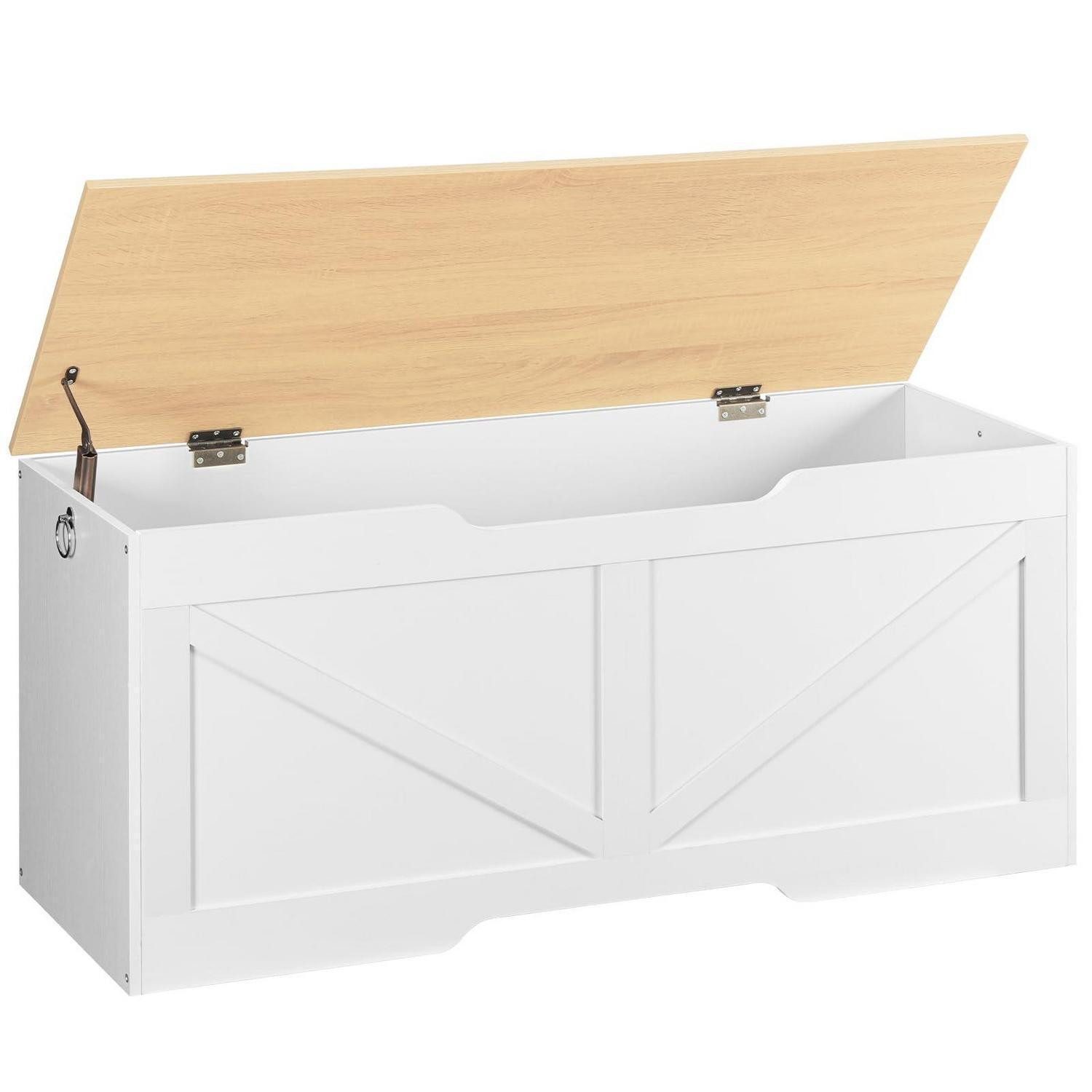 LuxusKollektion Truhenbank Truhe mit Stauraum 110cm Weiß/Holz (1-St)