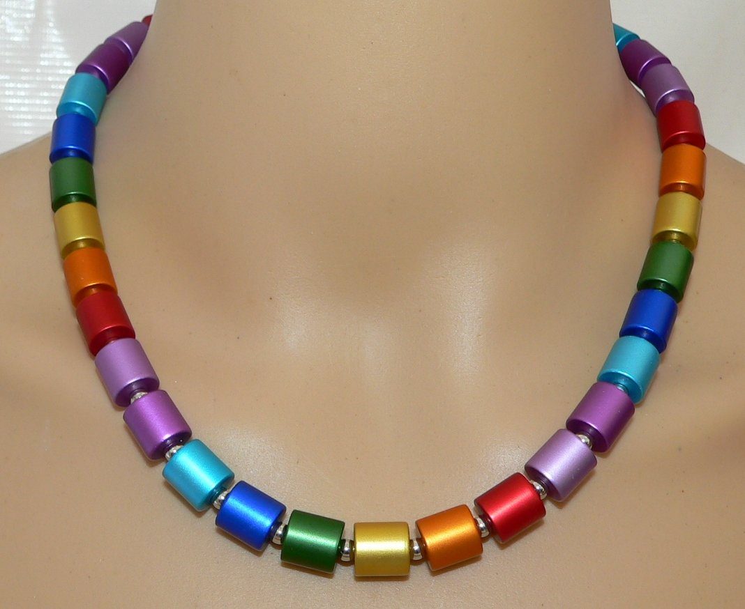 traumschmuck Collier 209y Collier Walzen eloxierten Aluminium multicolor Regenbogen (incl. Schmuckbox), handgefertigt, Made in Germany