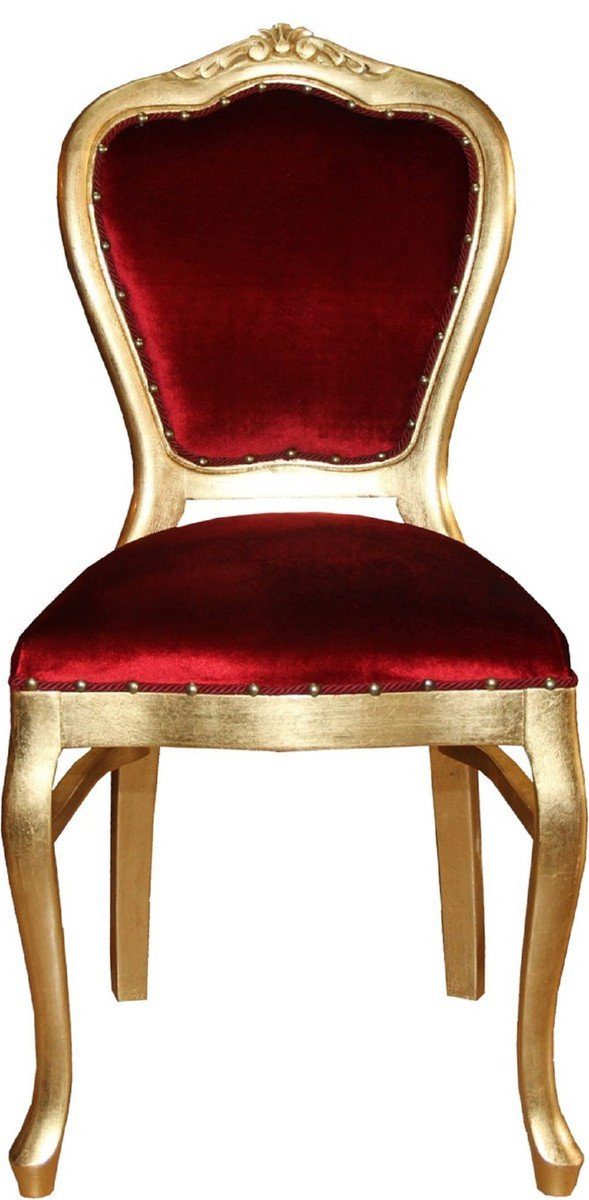 Casa Padrino Esszimmer-Set Luxus Glasplatte Luxury Barock in 6 Collection mit Set Gold - und Made Stühle - / - 1 Esszimmermöbel Esstisch Italy Barock - Bordeauxrot Esszimmer