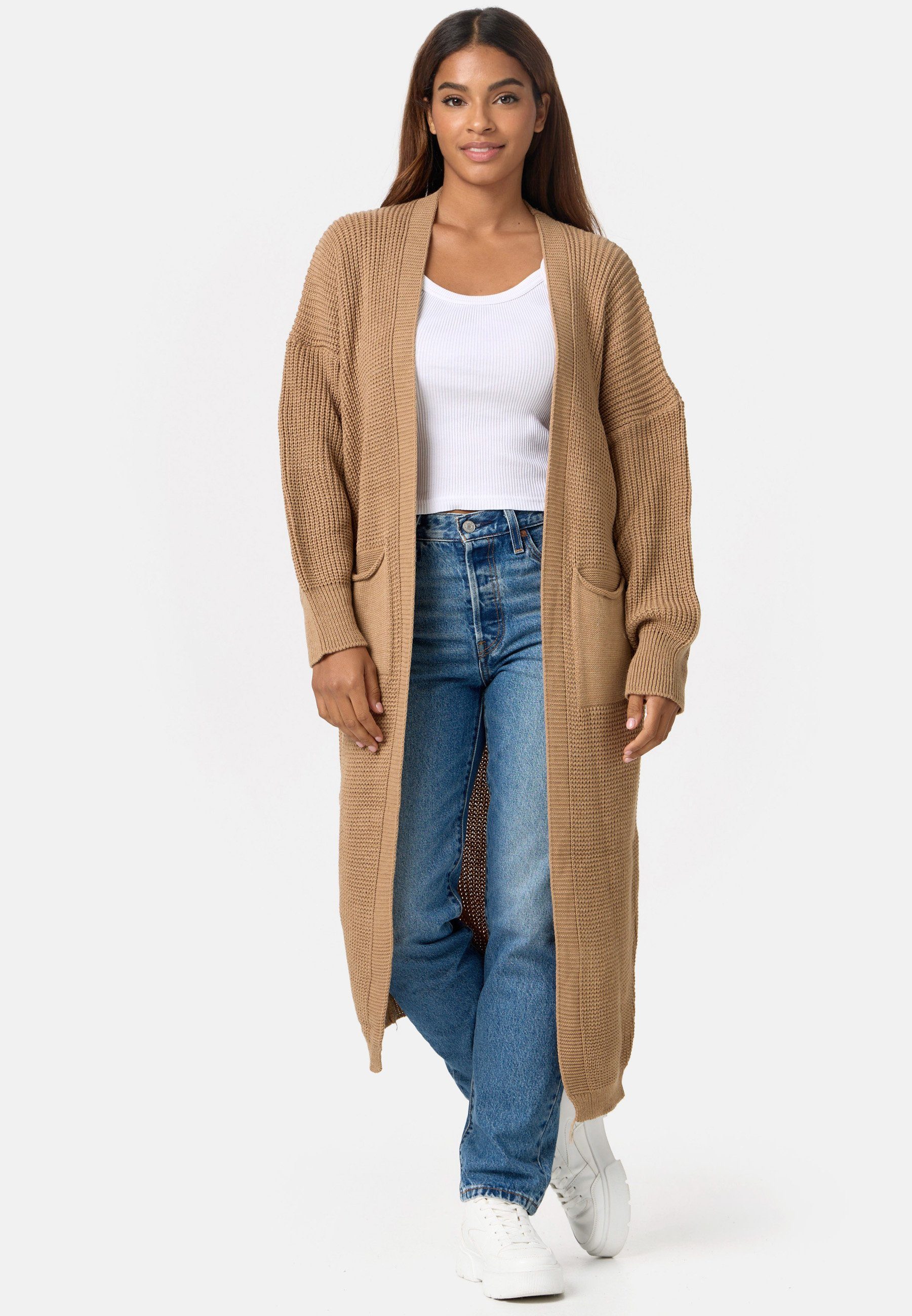 Worldclassca Longstrickjacke Worldclassca Strickjacke Cardigan Camel Pullover Winter lang Strickmantel