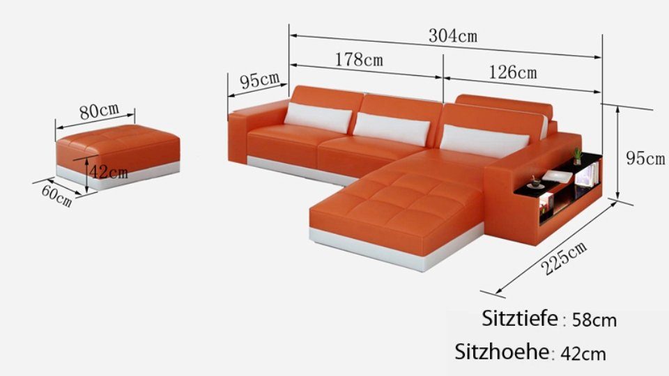 Ledersofa Design Modern Ecksofa, JVmoebel Ecksofa Eck Sofa Couch Wohnlandschaft
