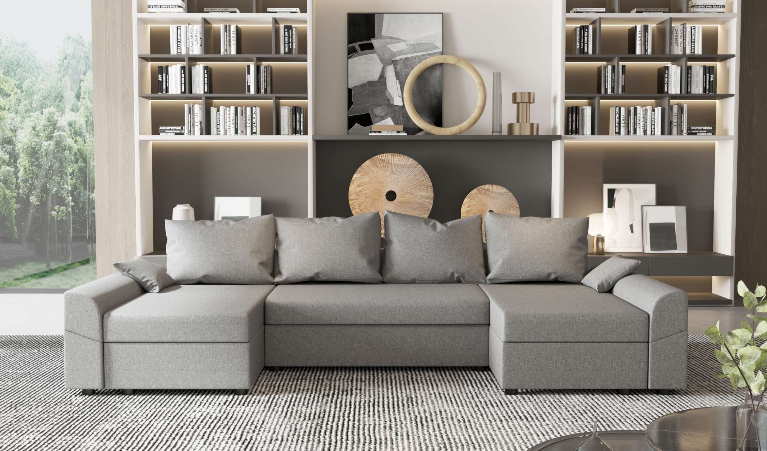 Stylefy Wohnlandschaft Carolina, U-Form, Bettfunktion, mit Modern Eckcouch, Sitzkomfort, Design Bettkasten, Sofa, mit