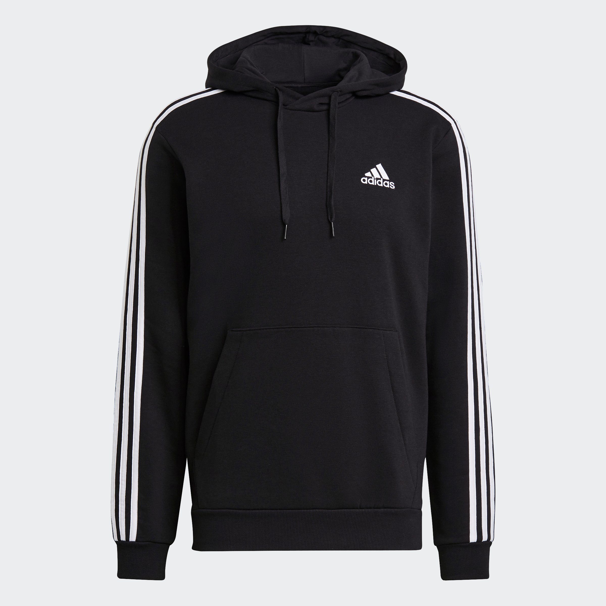 HOODIE adidas ESSENTIALS FLEECE White Sportswear Black Sweatshirt / 3STREIFEN