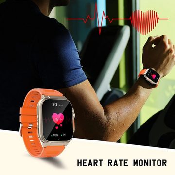 UHOOFIT Smartwatch (2,0 Zoll, Android iOS), Herren Ultra mit Telefonfunktion Fitness-Tracker 600 mAh Akku Sportuhr