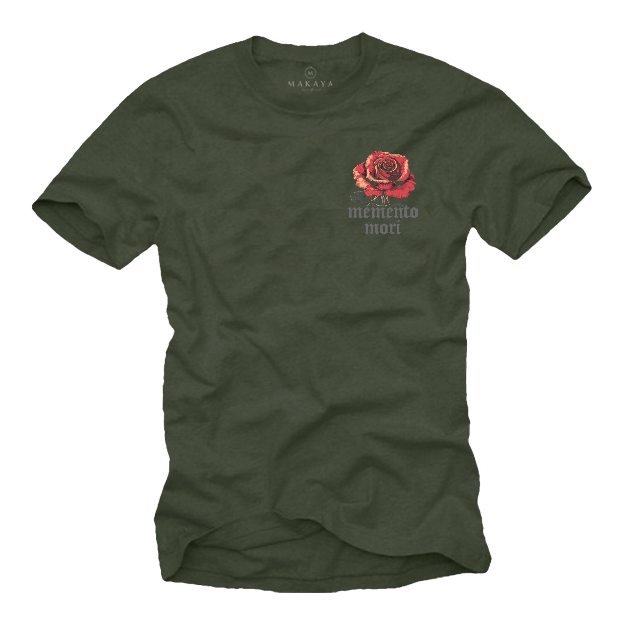 MAKAYA T-Shirt Herrenshirt mit Rose auf der Brust – Geschenk für Männer (Schwarz, Blau, Blaugrau, Grün, S, M, L, XL, XXL, XXXL, XXXXL, XXXXXL) Baumwolle