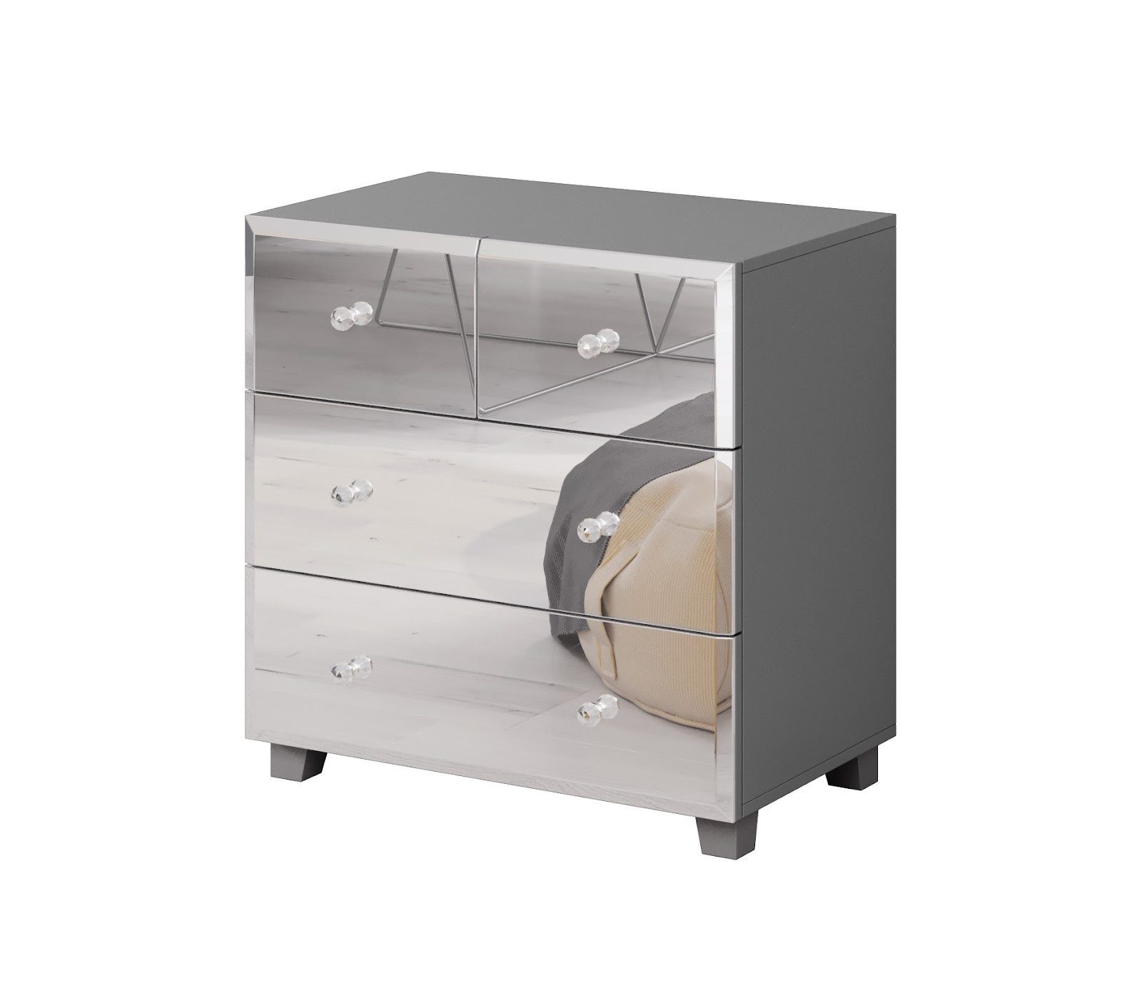 Helvetia Schubkastenkommode Bedulita (Bedulita, 1 St., Glasgriffe, ohne Beleuchtung), 72x45x75cm grau / Spiegel