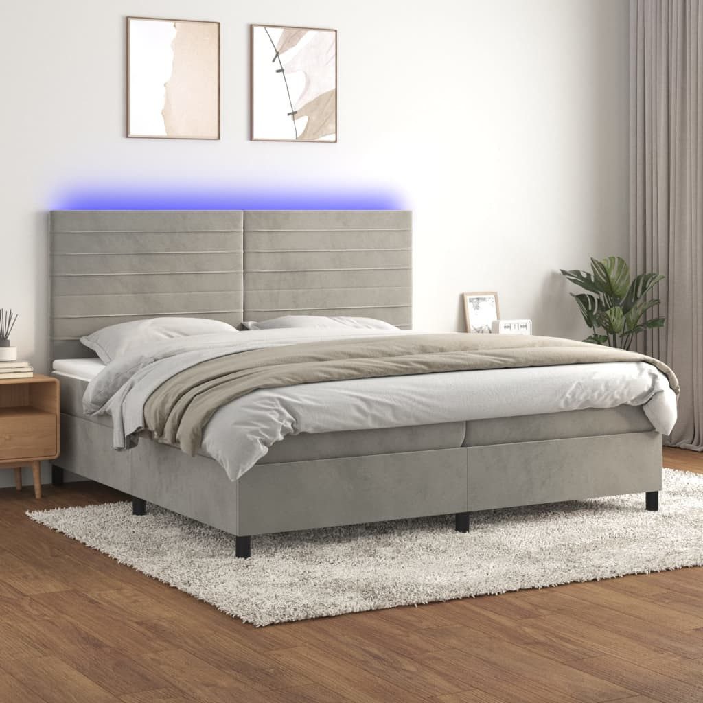 vidaXL Boxspringbett Boxspringbett mit Matratze LED Hellgrau 200x200 cm Sam günstig online kaufen
