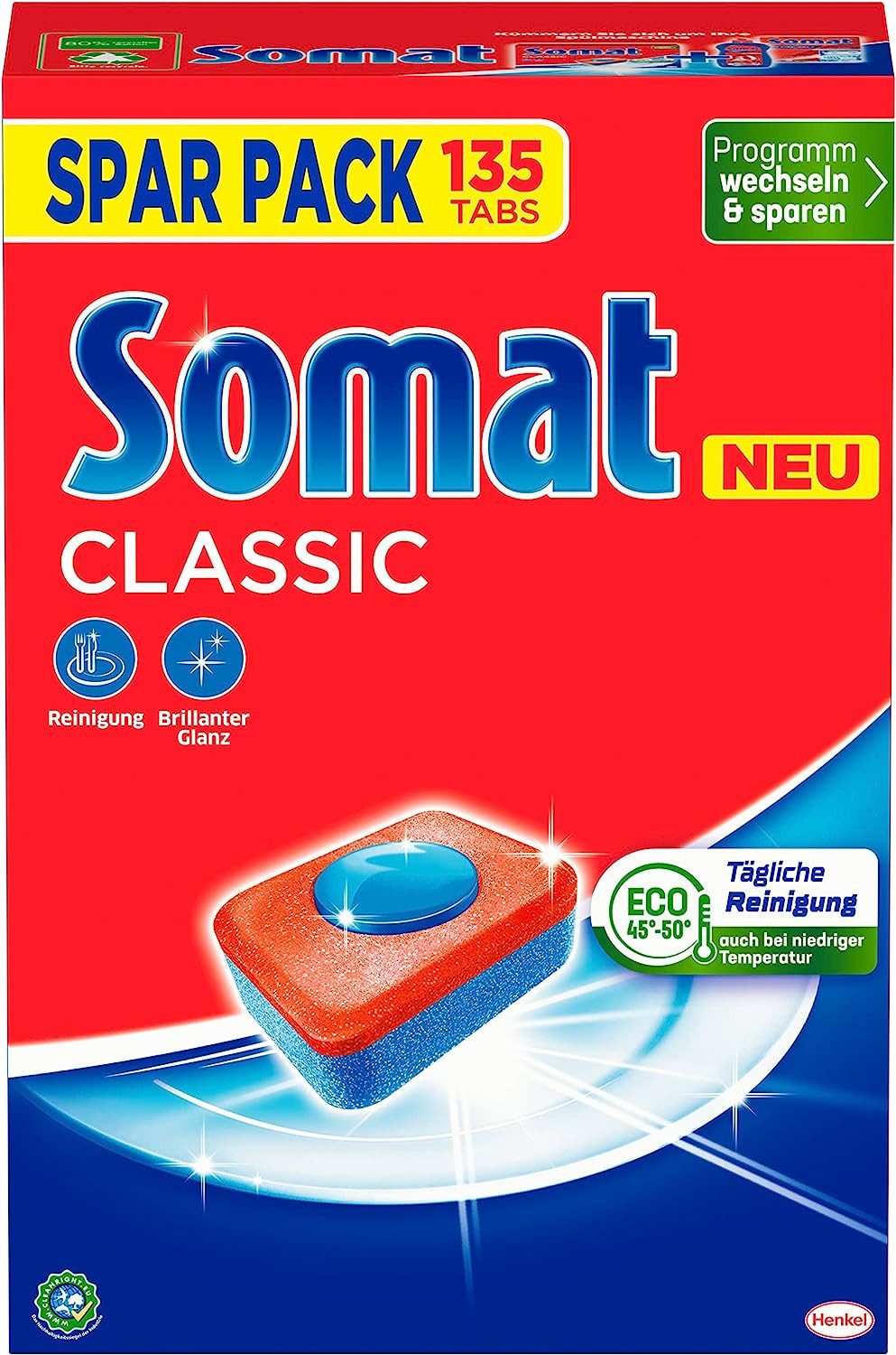 Somat Classic 135 Spülmaschinentabs (Packung, [135-St. Geschirrspül Tabs für eine kraftvolle Reinigung sauberes Geschirr sogar bei niedrigen Temperaturen)