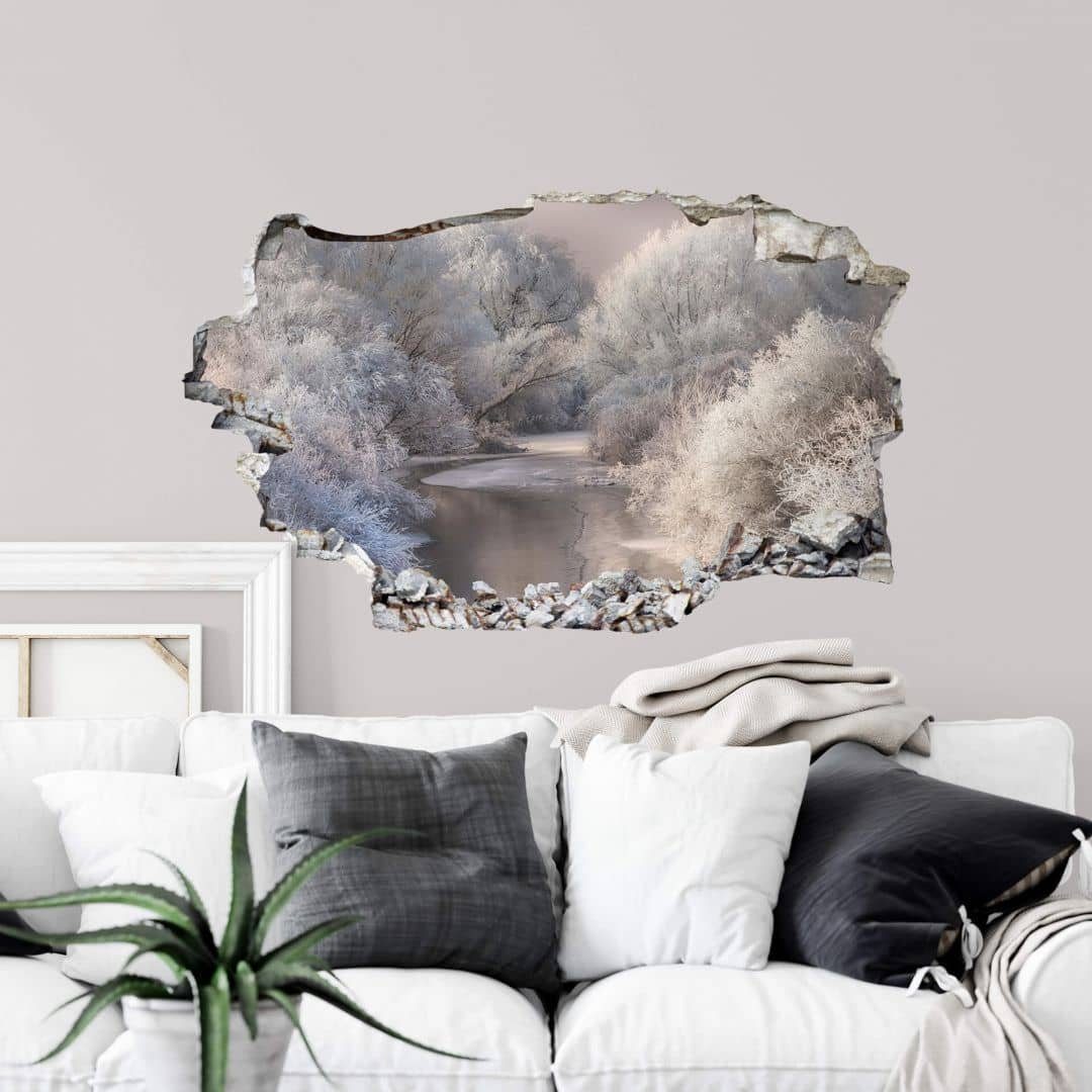 Aufkleber Bela Mauerdurchbruch Art Natur K&L Wandtattoo Winterlandschaft, selbstklebend Winter Wandbild Wandtattoo Wall Wunderland 3D