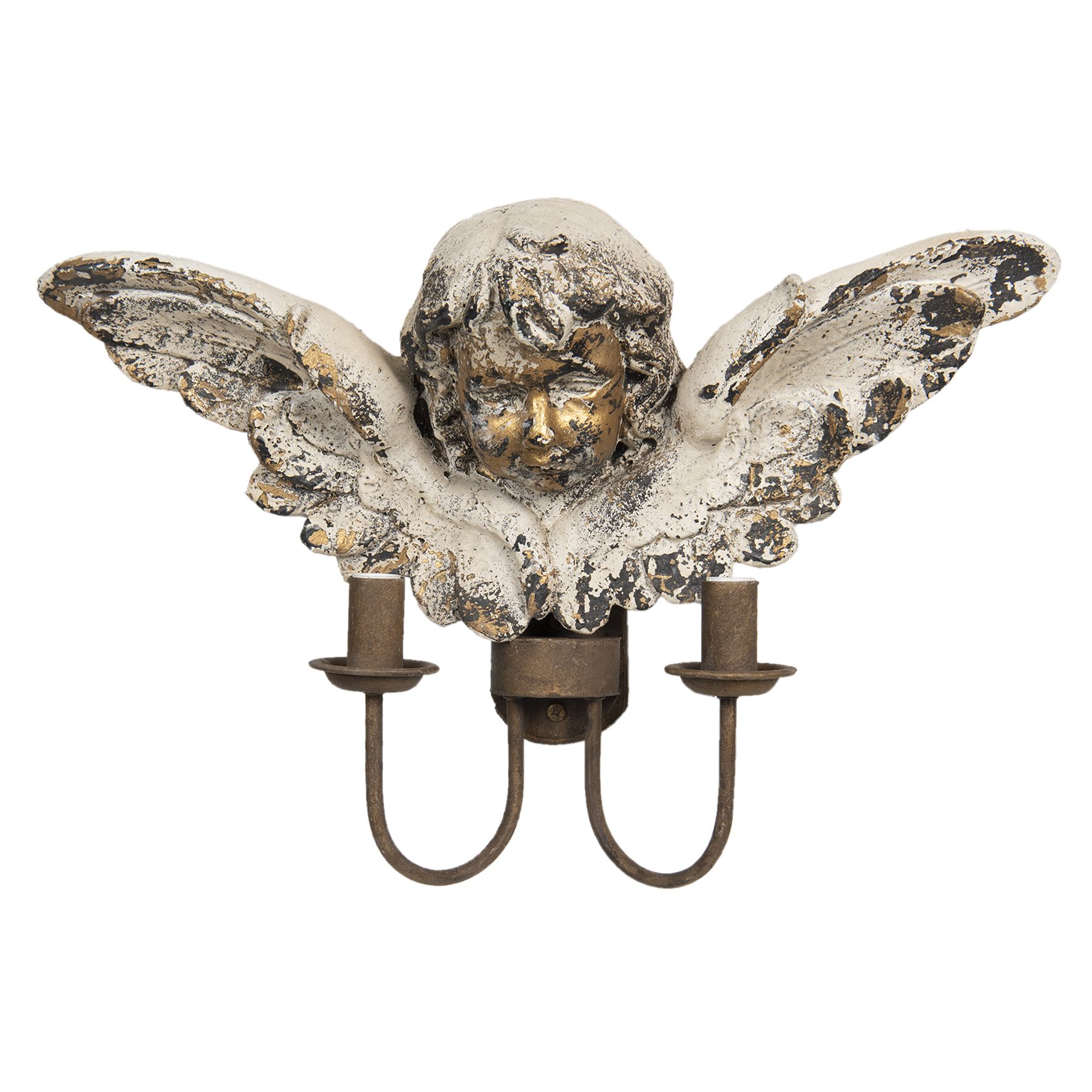 Clayre & Eef Wandleuchte Wandlampe Lampe Engel Putte Eisen rost Patina creme gold shabby, ohne Leuchtmittel