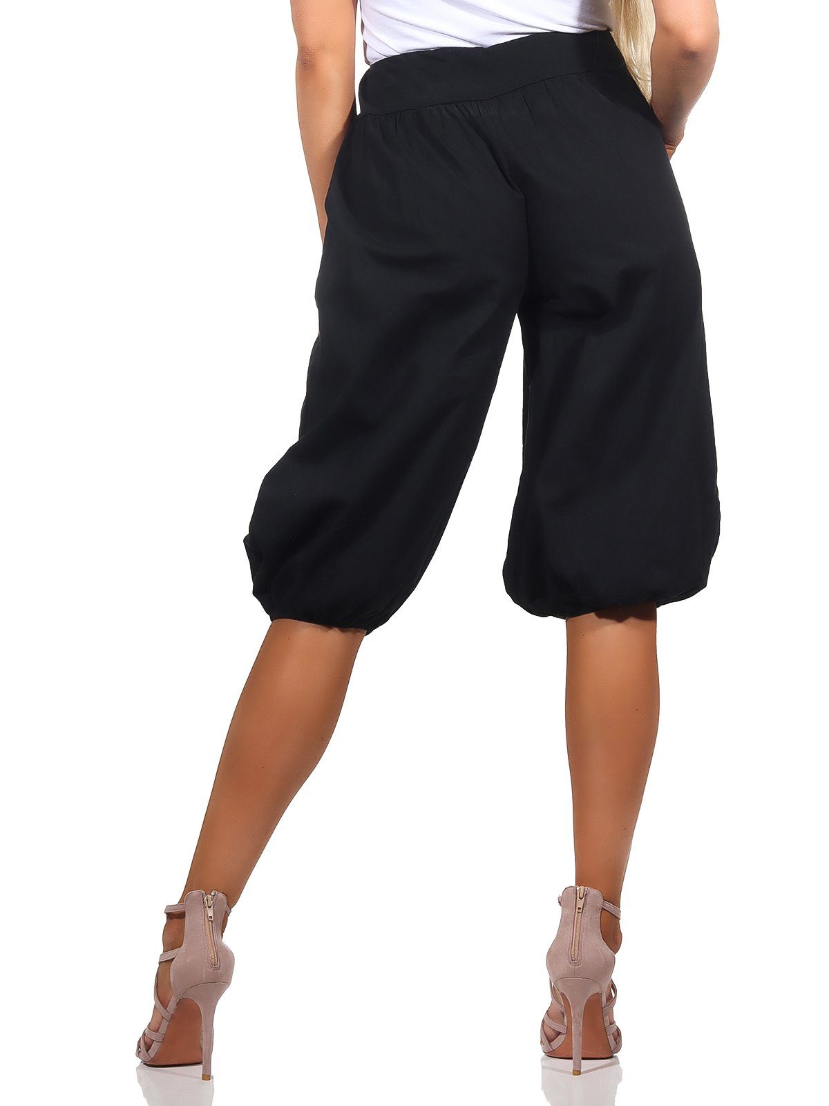 Mississhop Caprihose Damen Baumwolle 100 Sommerhose % M.374 Schwarz Haremhose