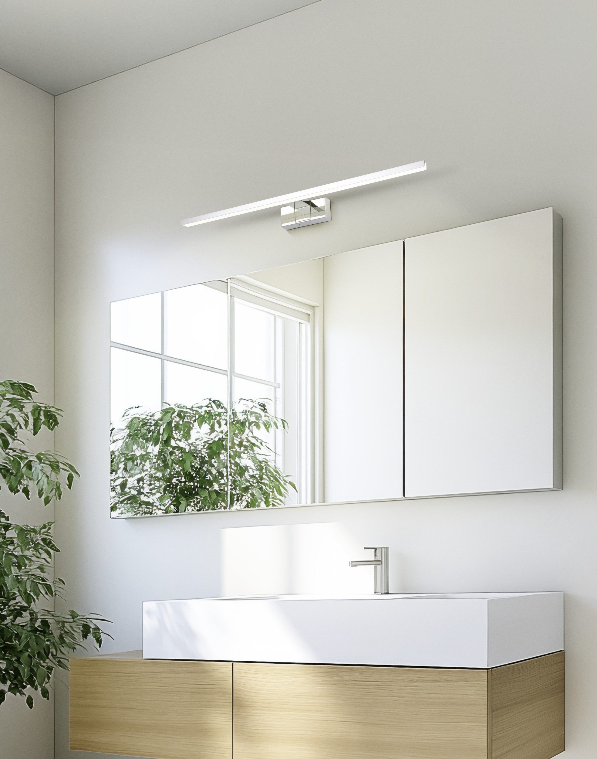 EGLO Spiegelleuchte CONETTILLA Spiegellampe - Alu - LED - 10W - IP44, LED fest integriert, Neutralweiß, Kaltweiß, Warmweiß, Wandlampe, Badezimmerlampe, Bad, L60 x H5 x AL13 cm