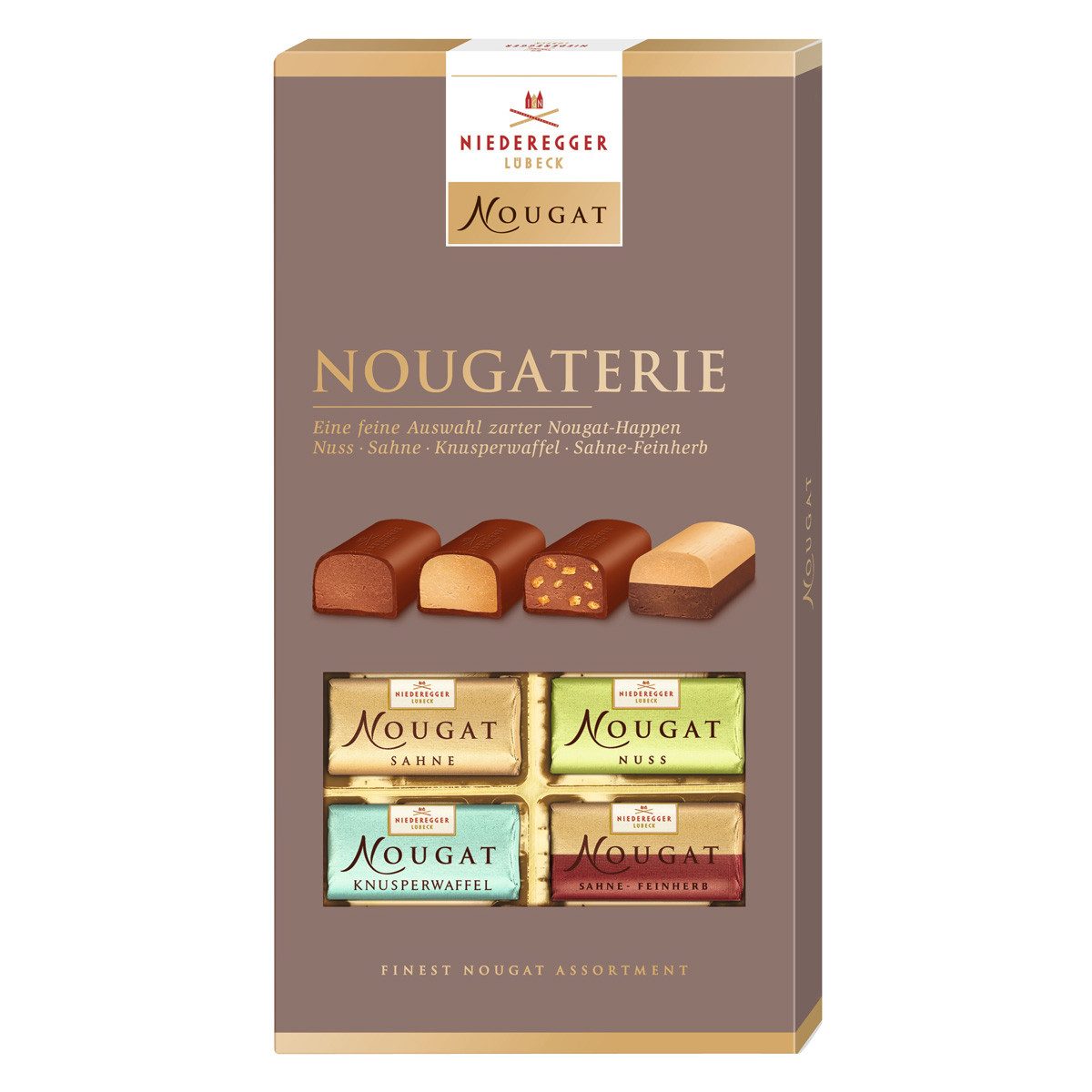 Niederegger Schokolade, Niederegger Nougaterie Feine Nougat Happen nach Sorten sortiert 200g