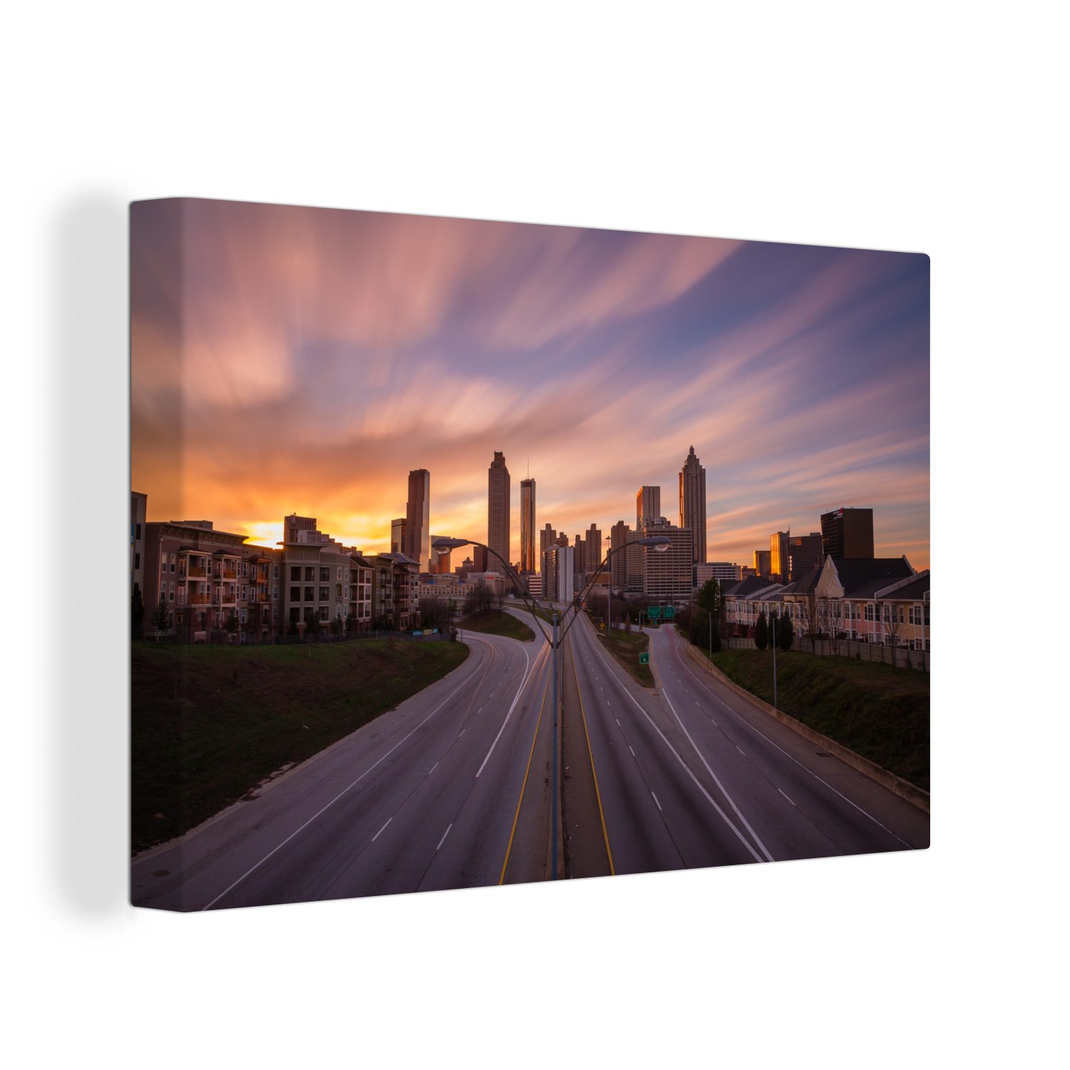 OneMillionCanvasses® Leinwandbild Atlanta - Stadt - Sonne, (1 St), Wandbild Leinwandbilder, Aufhängefertig, Wanddeko, 30x20 cm