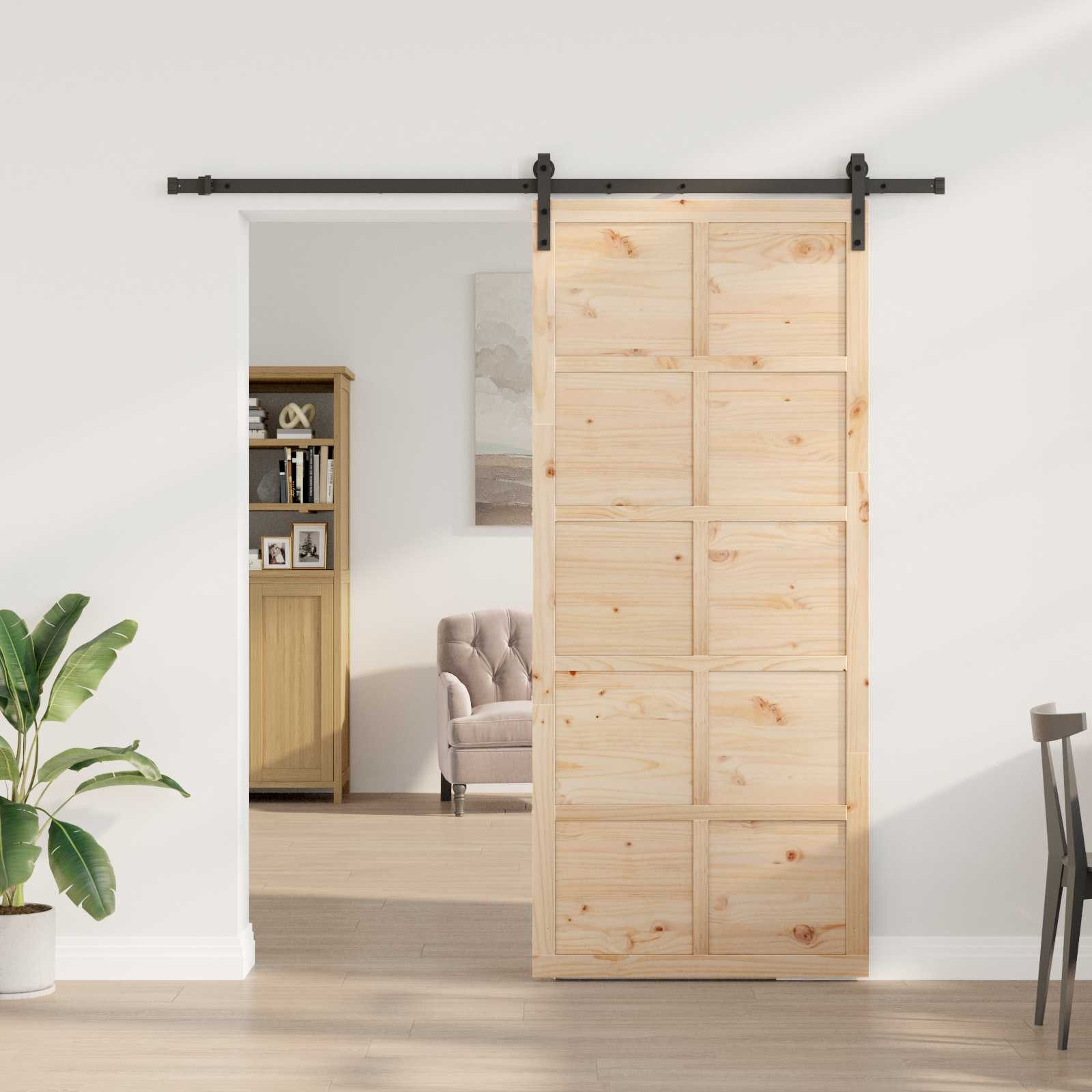 vidaXL Haustür Schiebetür Natur 90 x 208 cm Massives Kiefernholz (1-St)