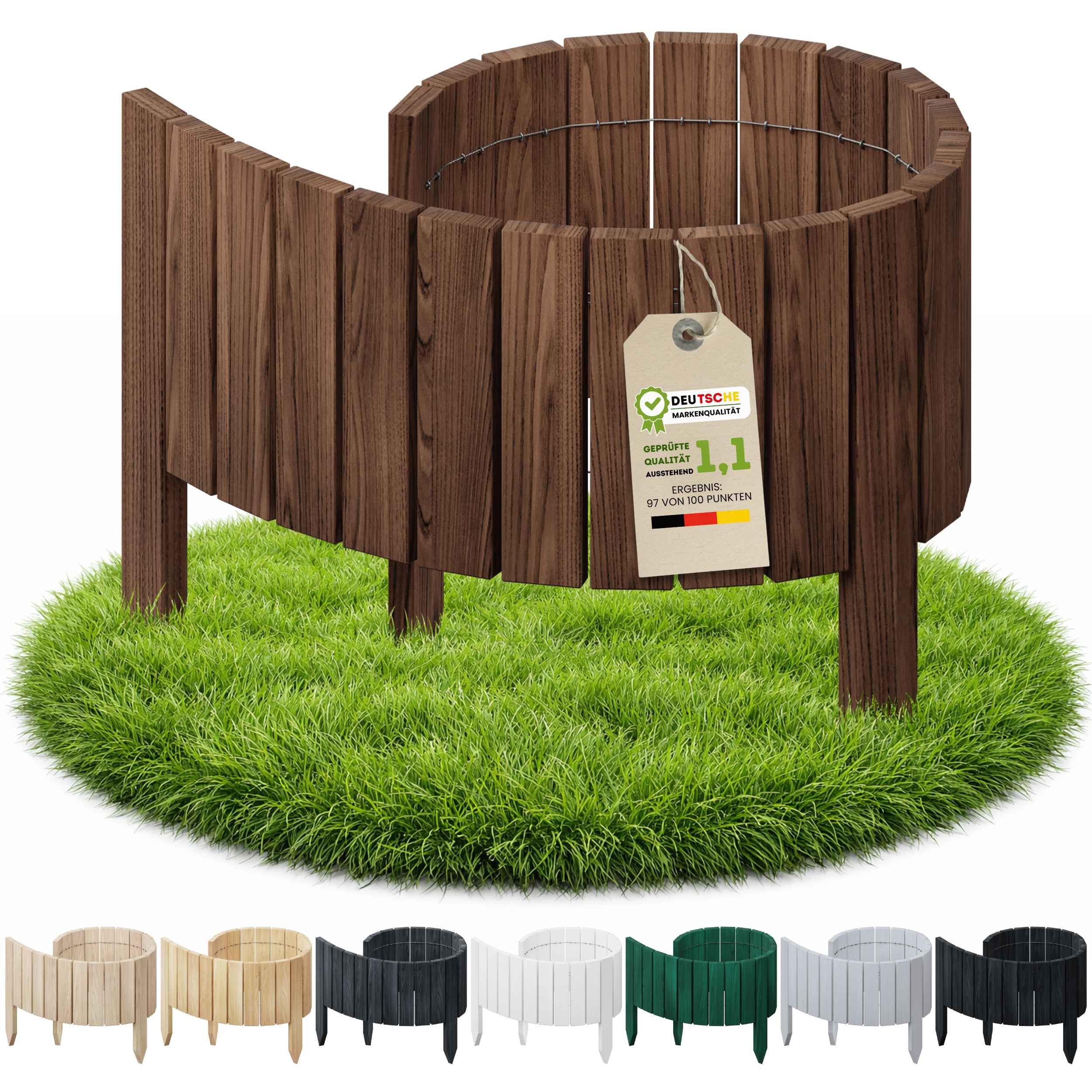 Floranica Palisade Flexible Beeteinfassung Rollborder Beetumrandung Rasenkante Holzzaun, LxH: 100x10 cm, Braun, Rasenbegrenzung Dekozaun Umzäunung von Blumenbeeten Kräutergarten Wege