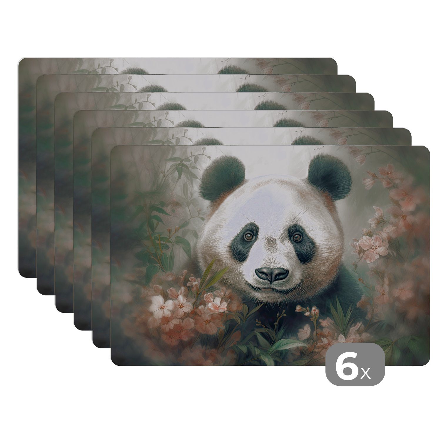 Platzset, Panda - Tiere - Pflanzen, MuchoWow, (6-St), Platzset, Platzdecken, Platzmatte, Tischmatten, Schmutzabweisend