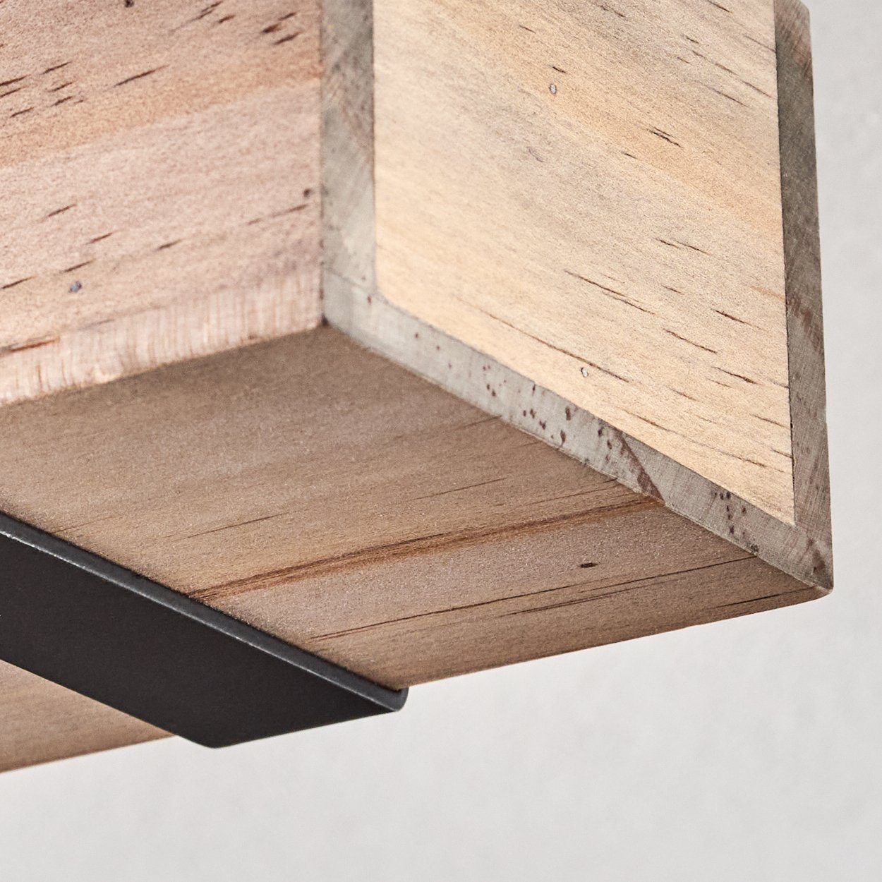 hofstein Deckenleuchte moderne Deckenlampe aus Metall/Holz in Schwarz/Natur, ohne Leuchtmittel, im industrial Design mit Holzbalken, 2 x E27, ohne Leuchtmittel