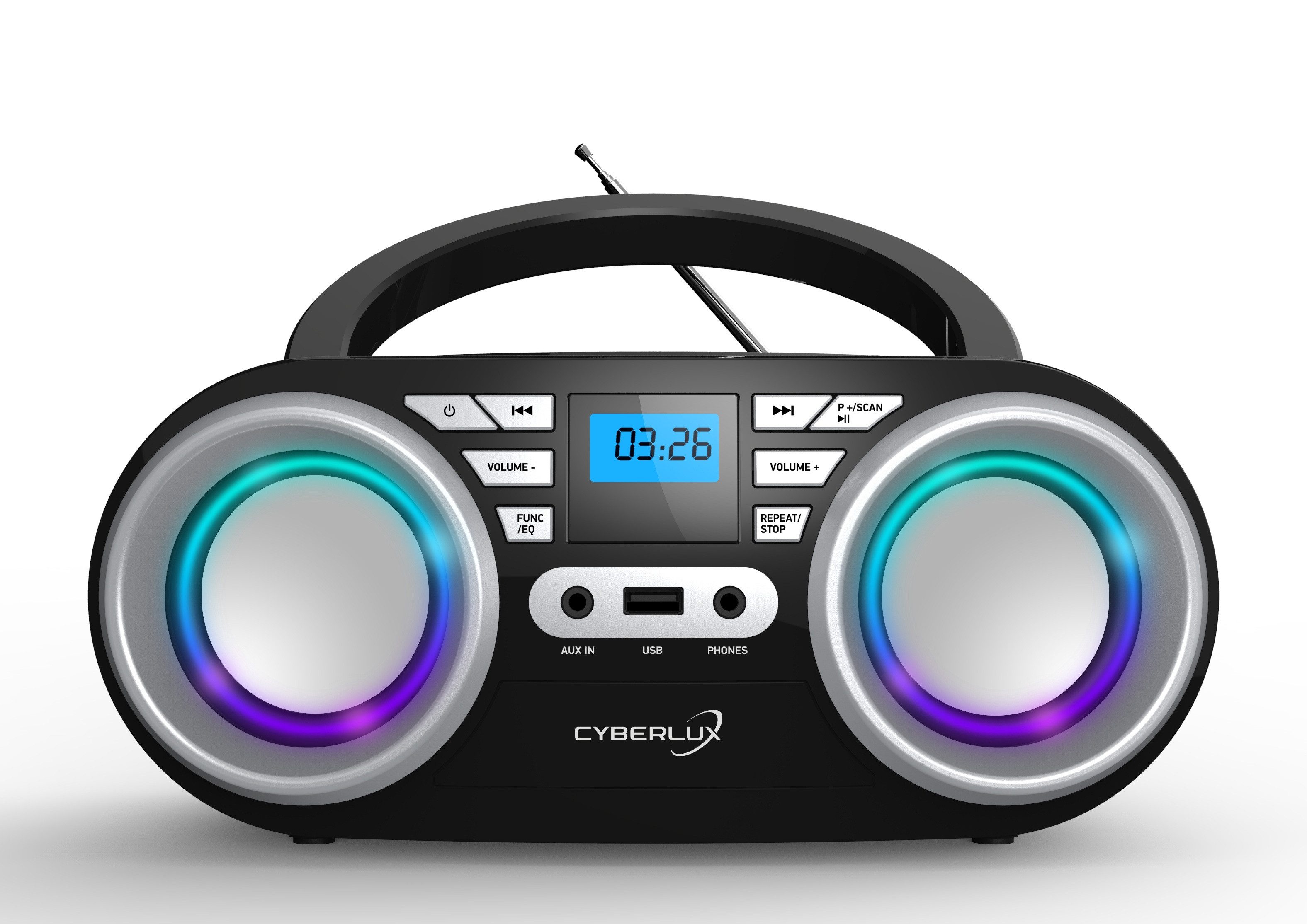 Cyberlux CL-800 tragbarer CD-Player (CD, tragbar,Boombox,LED-Disco-Beleuchtung,FM Radio mit MP3 USB)