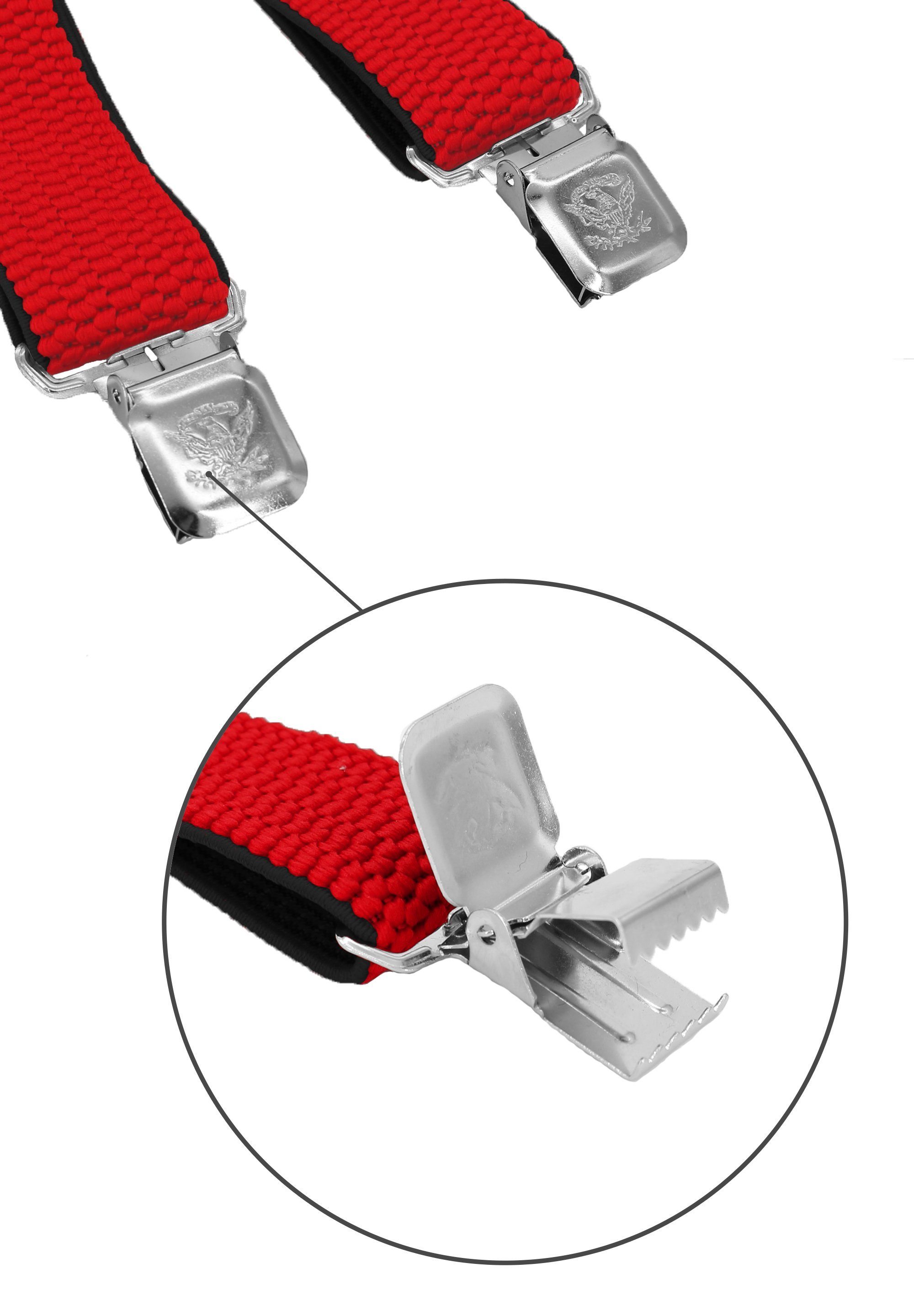 Farini starken Clipverschluss, Hosenträger X-Design Breites mit 4cm Fabio extra Rot verstellbar