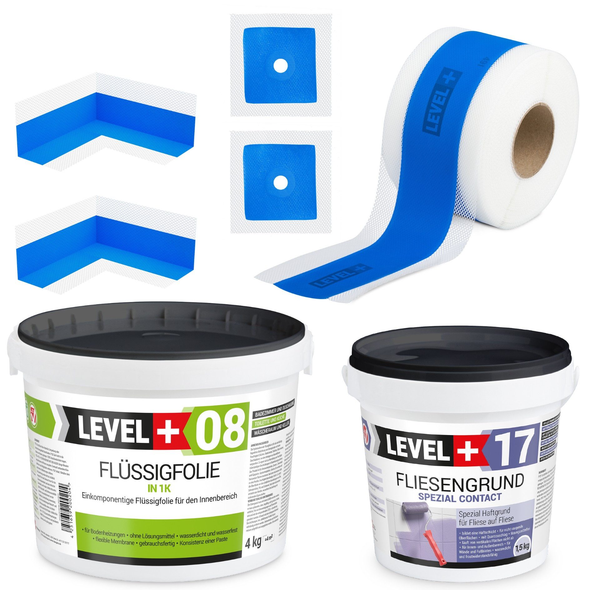 Dicht-set Duschabdichtung Bad Flüssigfolie Dichtfolie 16 kg Dichtband Innenecken Dicht-set Duschabdichtung Bad Flüssigfolie Dichtfolie 16 kg Dichtband Innenecken