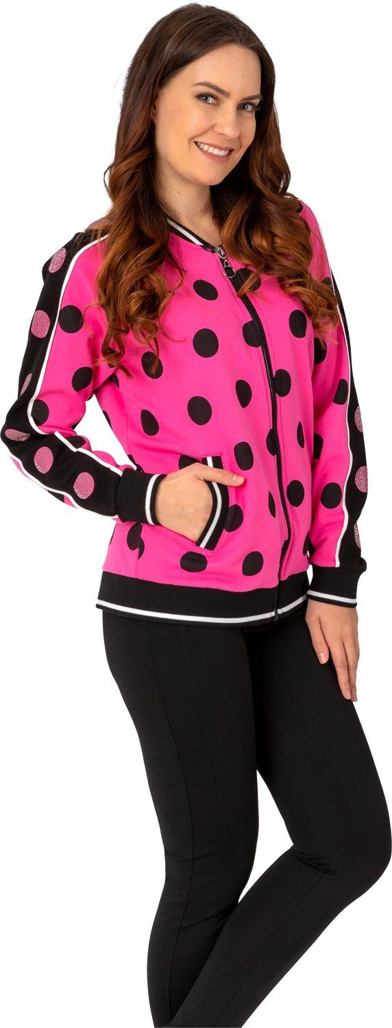 Gio Milano Sweatjacke G25-9101 in Punkte -Design und Strassbesatz pink