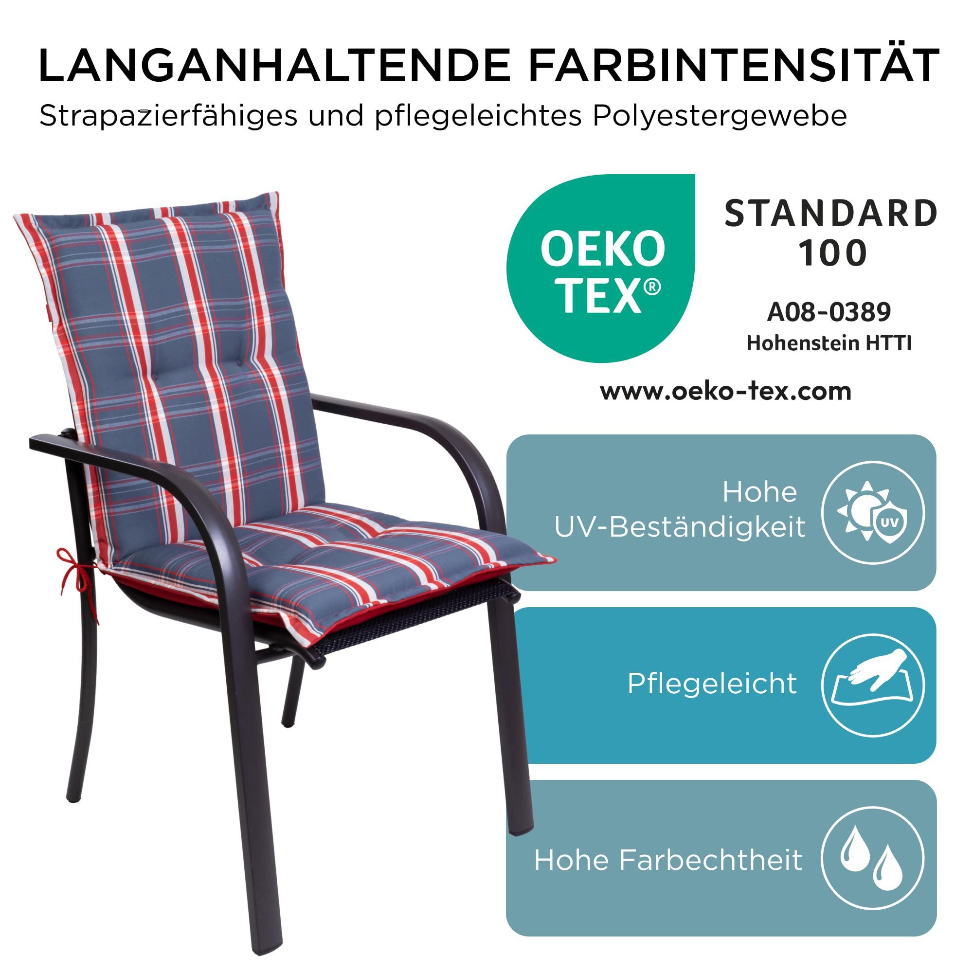 Gardisun Auflagekissen Gartenstuhlauflagen Polyester 6cm Dick Niedrig, (Extra dicke Sitzauflage, 1-8er Set, versch. Muster)