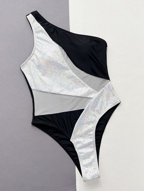 BlauWave Schwimmanzug Badeanzug-Bikini mit Pailletten-Mesh-Nähten für Damen (1-St., Reißverschluss) Badeanzug
