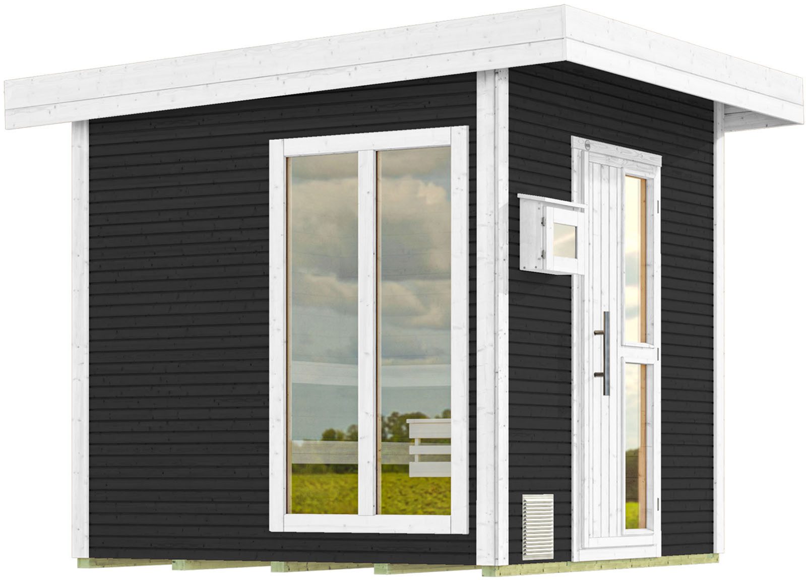 weka Saunahaus Design-Saunahaus KUOPIO 2, BxTxH: 263 x 303 x 253 cm, 45 mm, Blockbohlen im wekaLine-Profil, bodentiefes Fensterelement