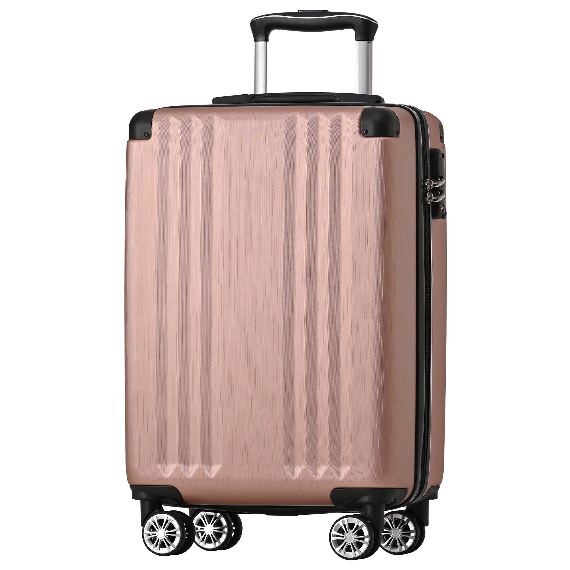 Ulife Handgepäck-Trolley Reisekoffer ABS-Material, TSA Zollschloss, 4 Rollen, M-Größe:56.5*37.5*22.5 Pink