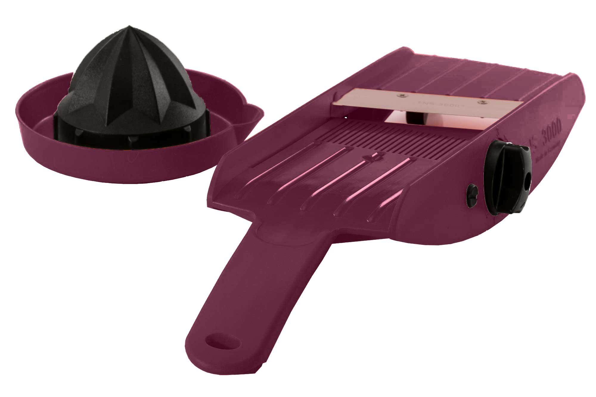 TNS 2000 Gemüsehobel TNS 2000 All in ONE Gemüsehobel Küchenhobel Gemüsereibe Bordeaux, Kunststoff, (Hobel mit Restehalter, 2-St)