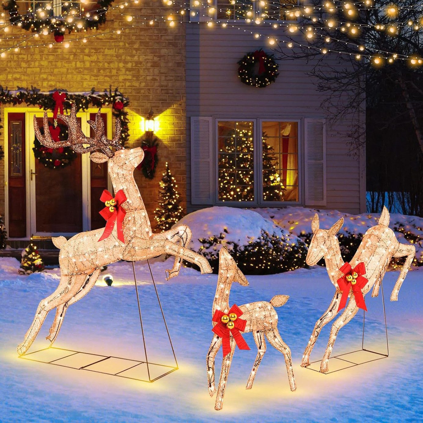 COSTWAY Weihnachtsfigur, 3tlg. LED Rentier mit günstig online kaufen