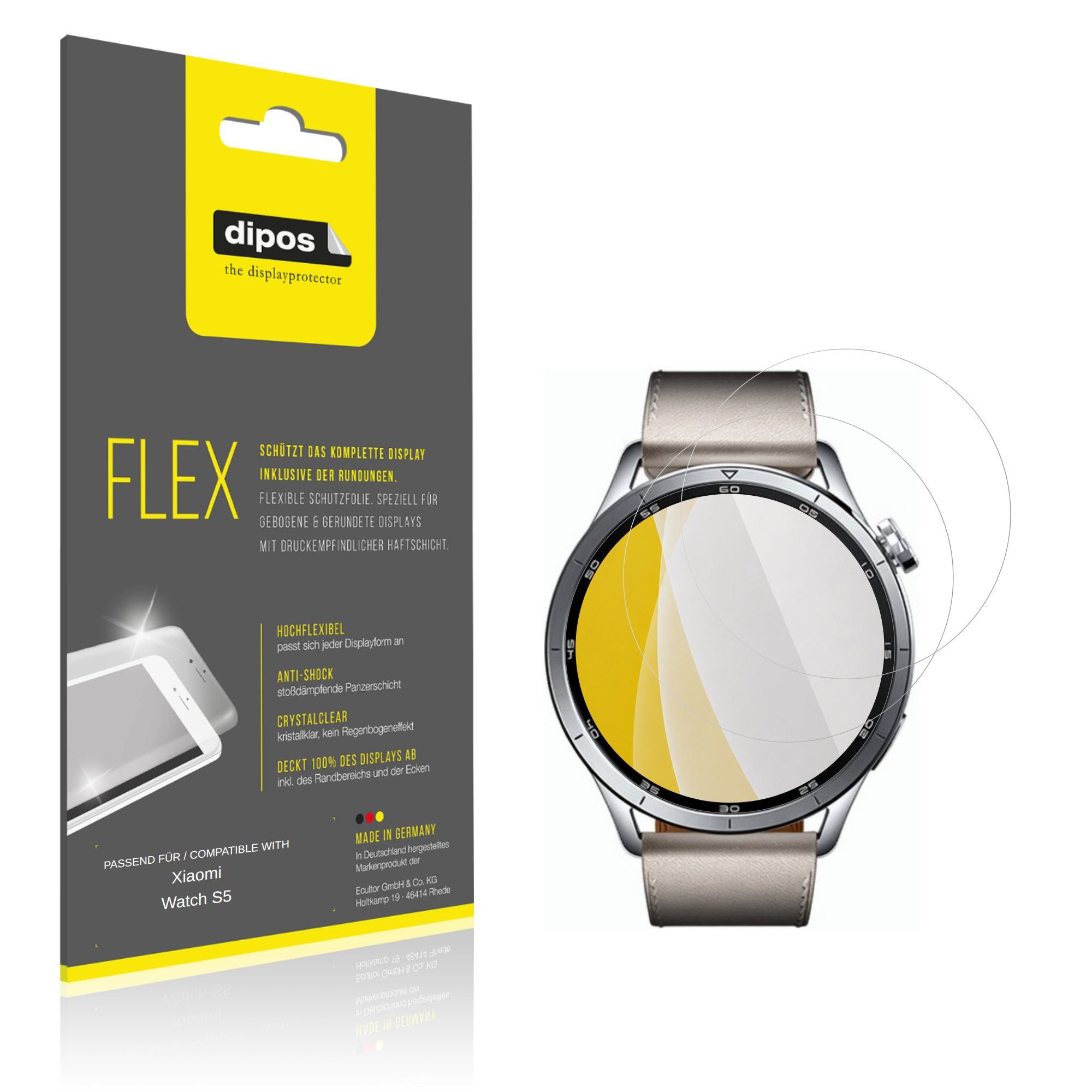 dipos Displayschutzfolie Schutzfolie für Xiaomi Watch S5, 2 Stück, Displayschutz Schutz Folie Made in Germany