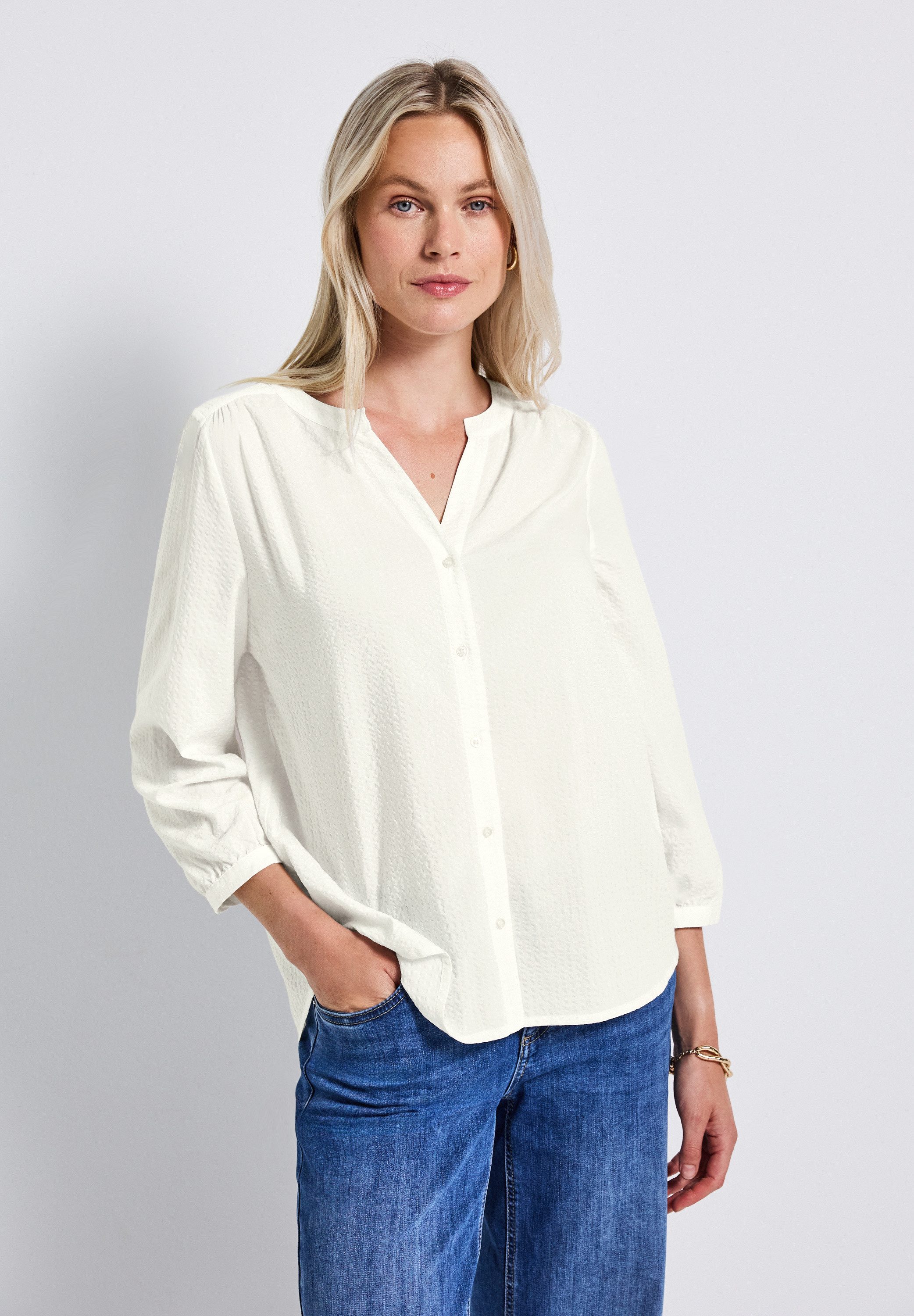 STREET ONE Langarmbluse mit gestreiftem Seersucker-Look günstig online kaufen
