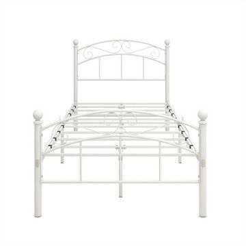 WISHDOR Metallbett Metallbett Jugendbett Einzelbett mit Lattenrost ohne matratze (90x190cm Weiß), Klassisch und elegant, Easy to Assemble