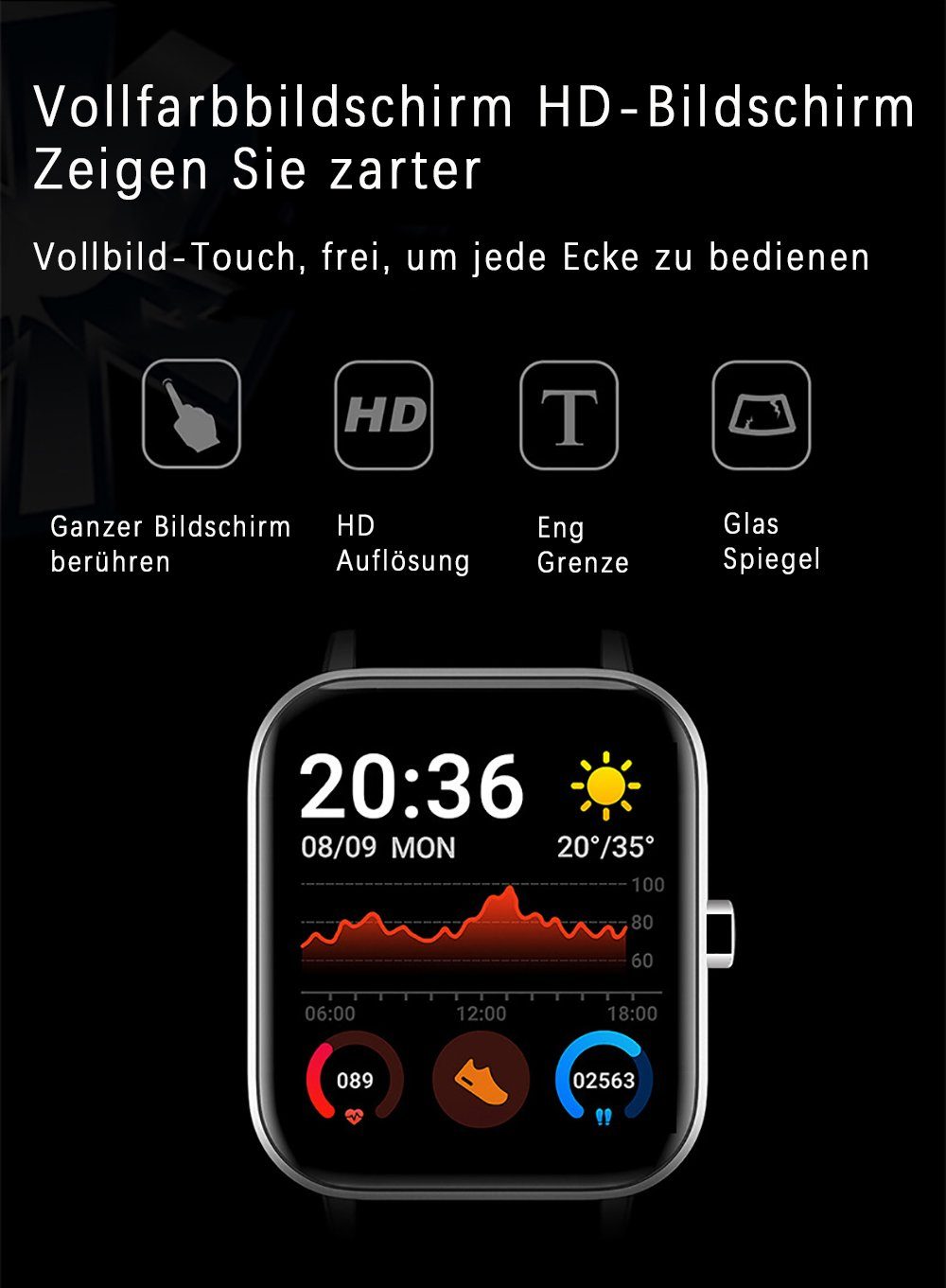 Damen Koffer Leway Aktenkoffer Smart Watch, Smart Watch mit dynamischem Zifferblatt für Android und iOS mit Herzfrequenz, Blutsa