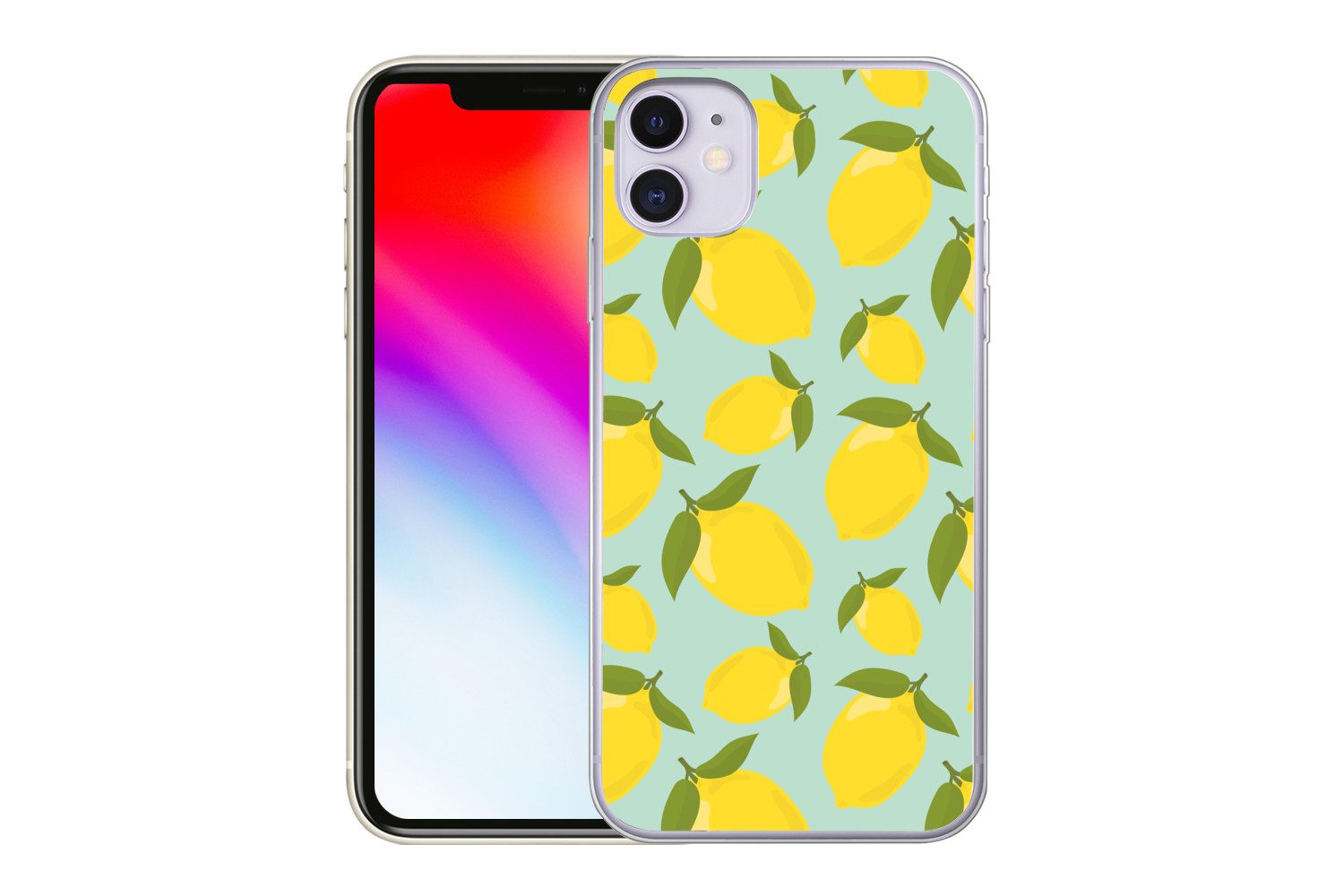 MuchoWow Handyhülle für Apple iPhone 11 Muster Zitronen - Gelb - Blau - Muster - Früchte, Smartphone-Bumper, Print, Handy Schutzhülle Dünn