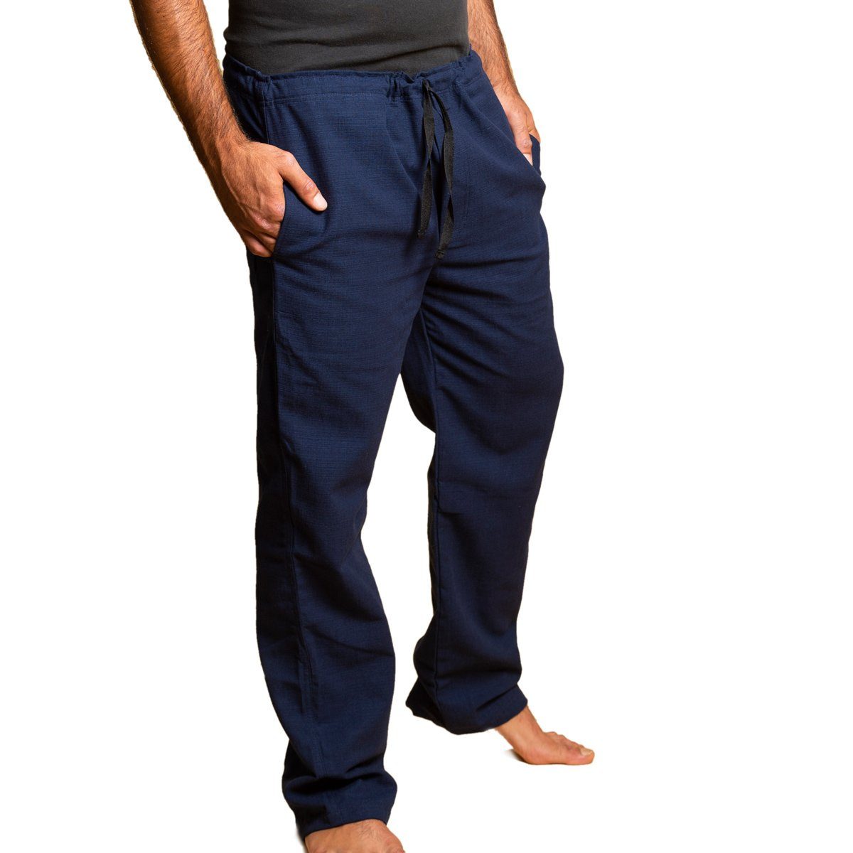in blau Hose Wellnesshose Einfache mit Wohlfühlhose Baumwoll-Bundhose Sommerhose ohne Tunnelzug Stoffhose Unisex PANASIAM Reissverschluss T01