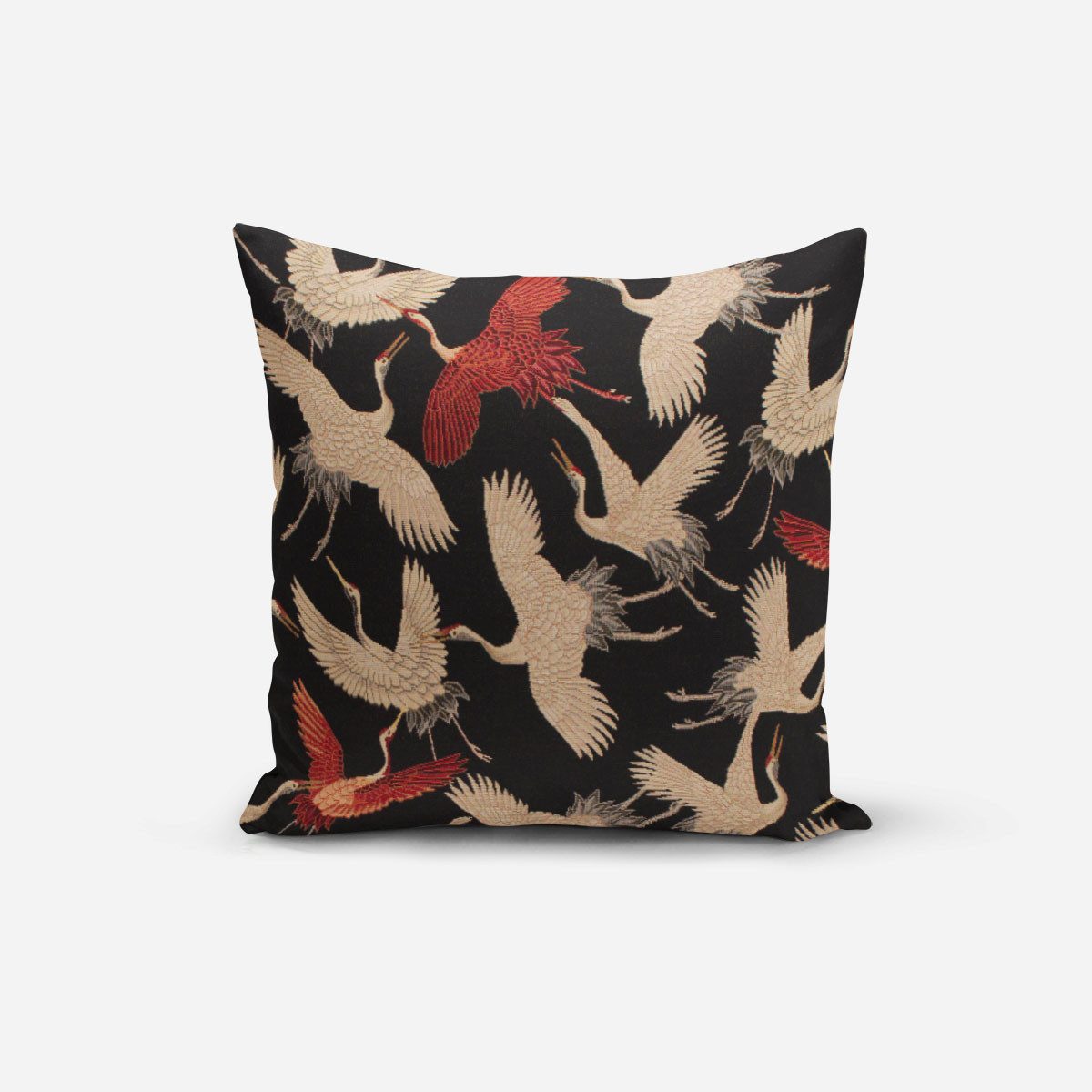 SCHÖNER LEBEN. Dekokissen SCHÖNER LEBEN. Kissenhülle GobelCranebird Paradise Kraniche schwarz b