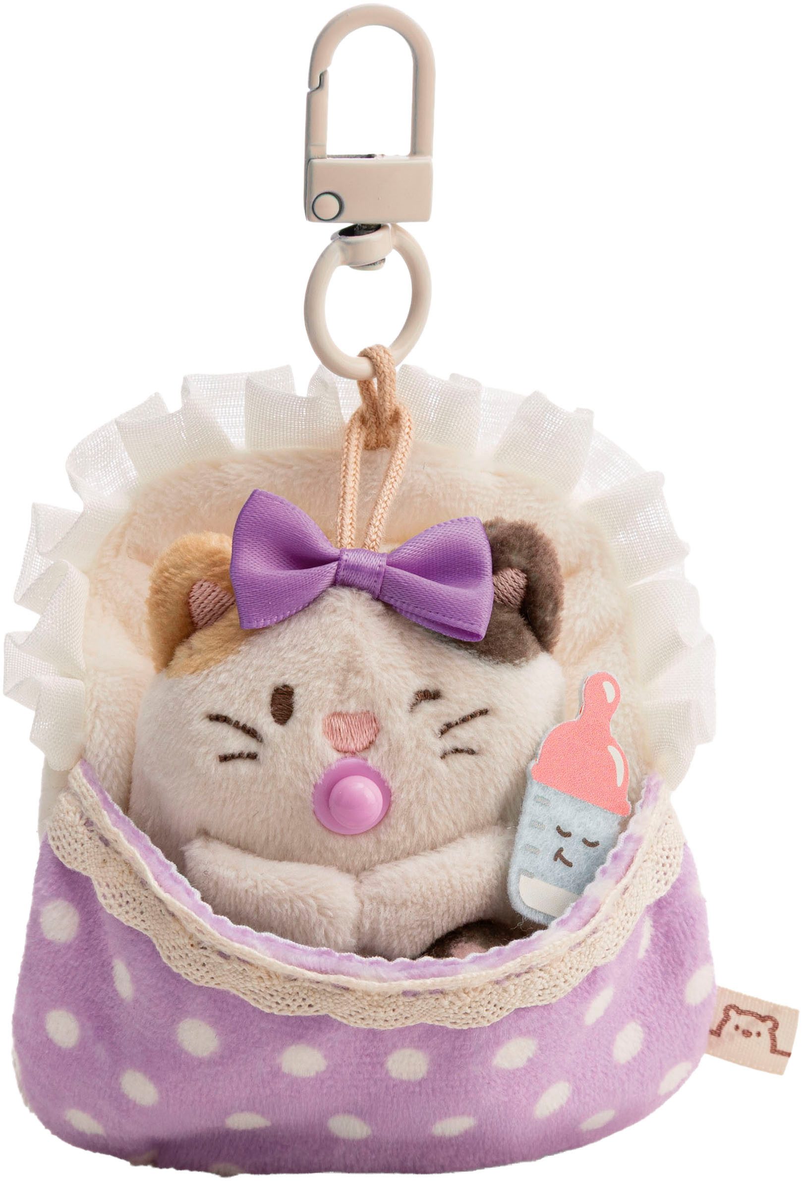 Nici Kuscheltier mymochi, Set Katze Angy 7cm mit Babyflasche & Bettchen mit Karabiner (Set), in Geschenkbox