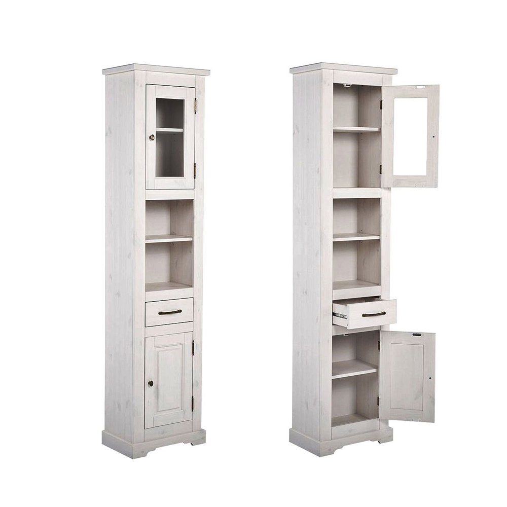 Lomadox Hochschrank LIRIA-56 Badschrank 190cm hoch Massivholz weiß gebleich günstig online kaufen