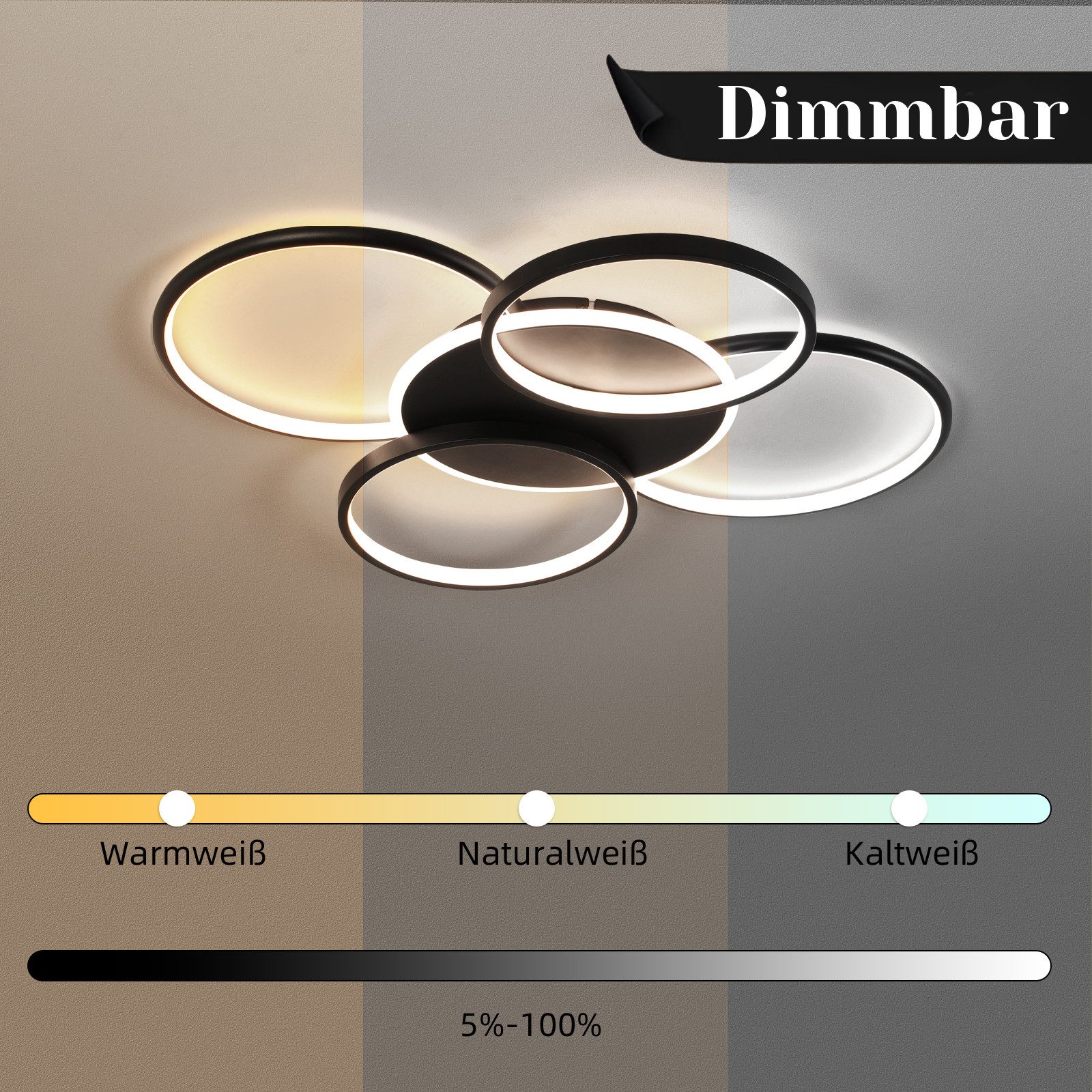 ZMH Deckenleuchte Wohnzimmer Modern 4/5 Flammig Ringoptik Design 37/70W Sch günstig online kaufen
